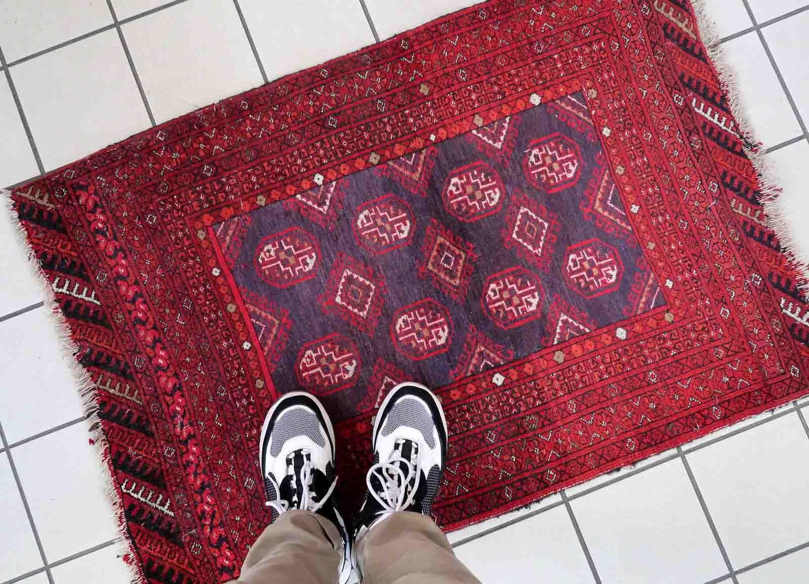 Hand-Knotted Handmade Afghan Vintage Ersari Rug, 1950s, 1C893