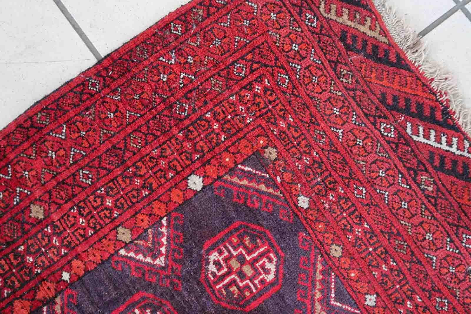 Wool Handmade Afghan Vintage Ersari Rug, 1950s, 1C893 For Sale