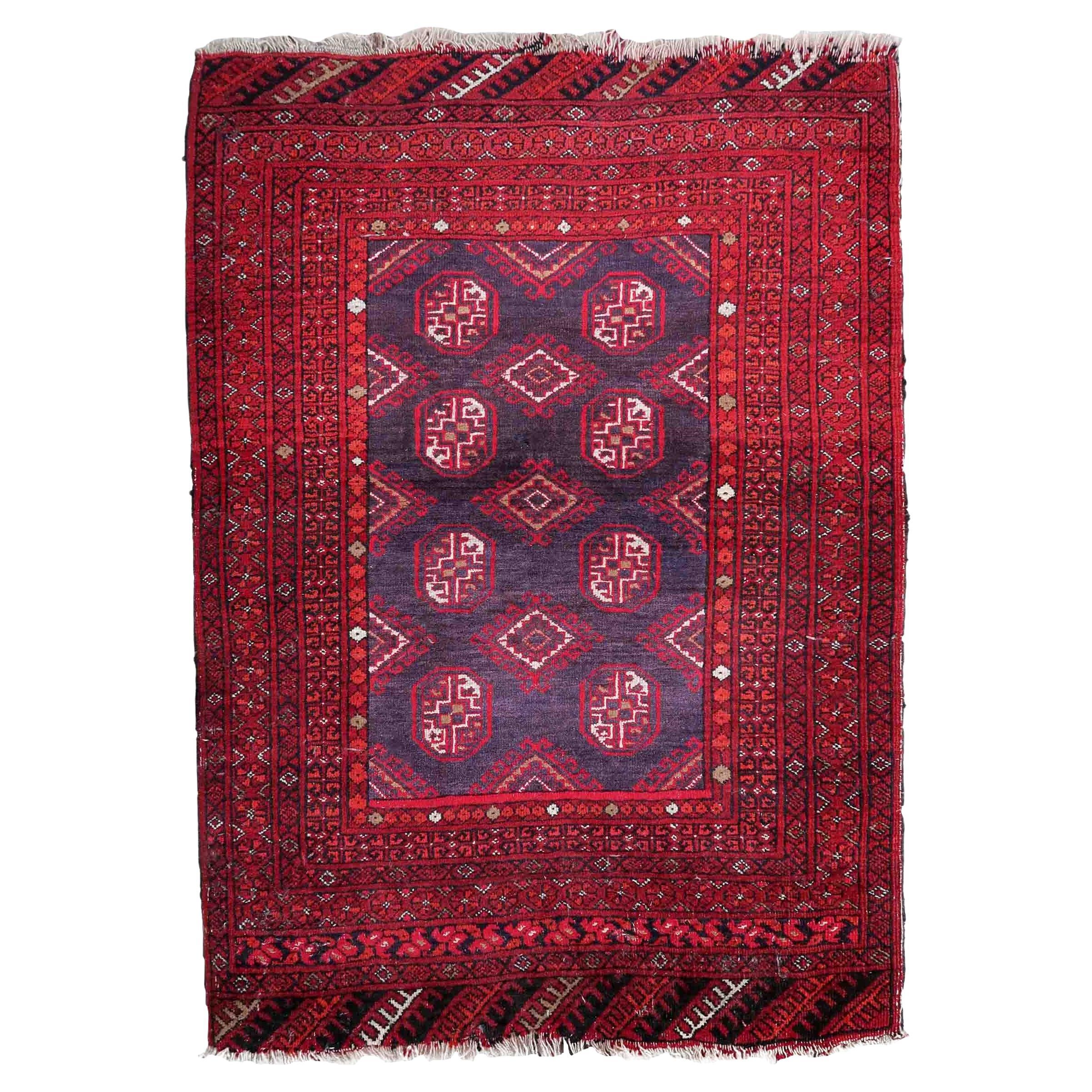 Handmade Afghan Vintage Ersari Rug, 1950s, 1C893 For Sale