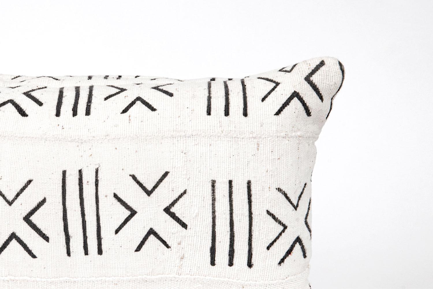 Modern Handmade African Mud Cloth Fabric Lumbar Pillow With Down Fill