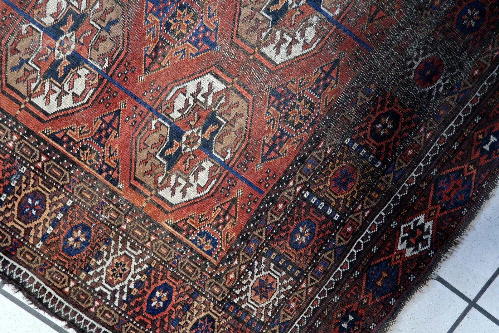 Handmade Aintage Afghan Baluch Rug 1920s, 1C1073 For Sale 2