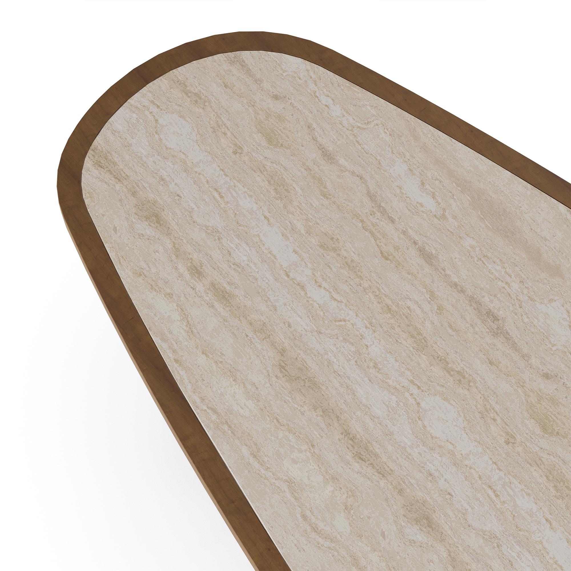 Mesa de comedor Alba hecha a mano en travertino con base de roble by Nolita Harbour Hecho a mano en venta