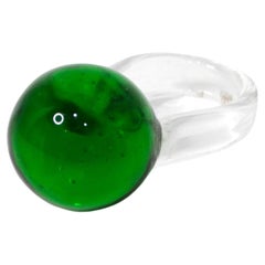 Handmade All Glass Green Ball Statement Fashion Ring