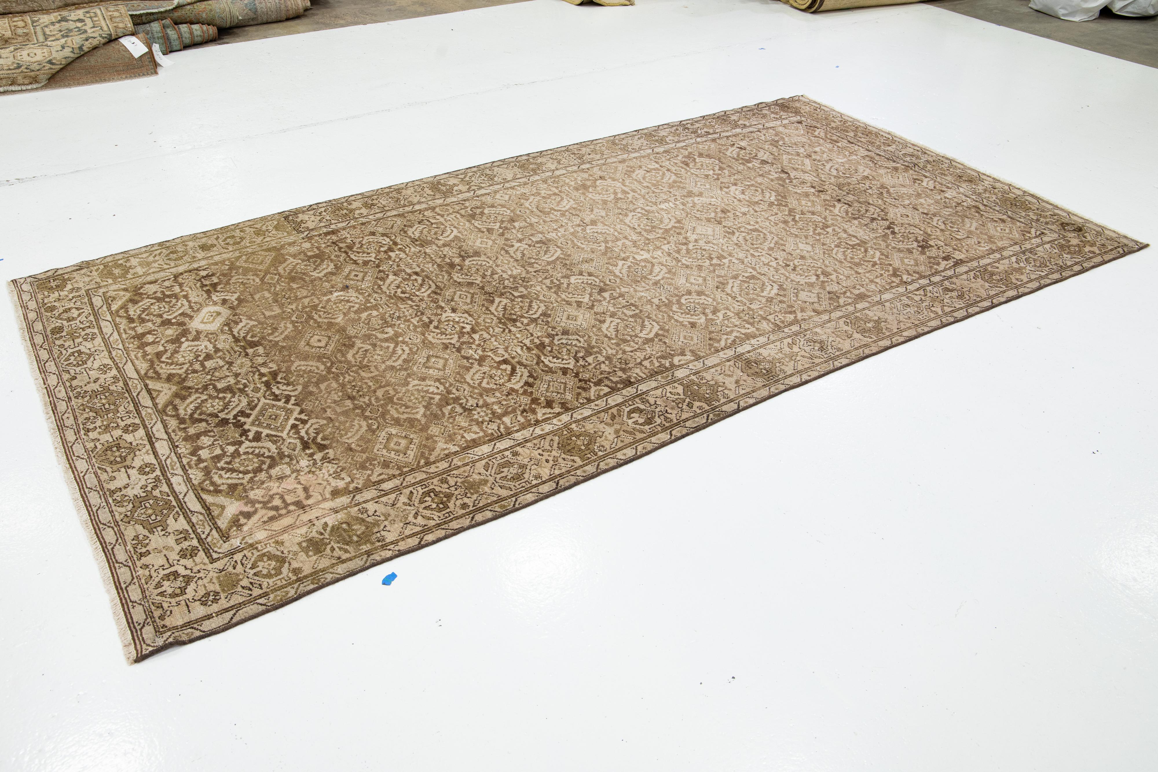 Handmade Allover Designed Beige Antique Malayer Wool Rug  In Good Condition For Sale In Norwalk, CT
