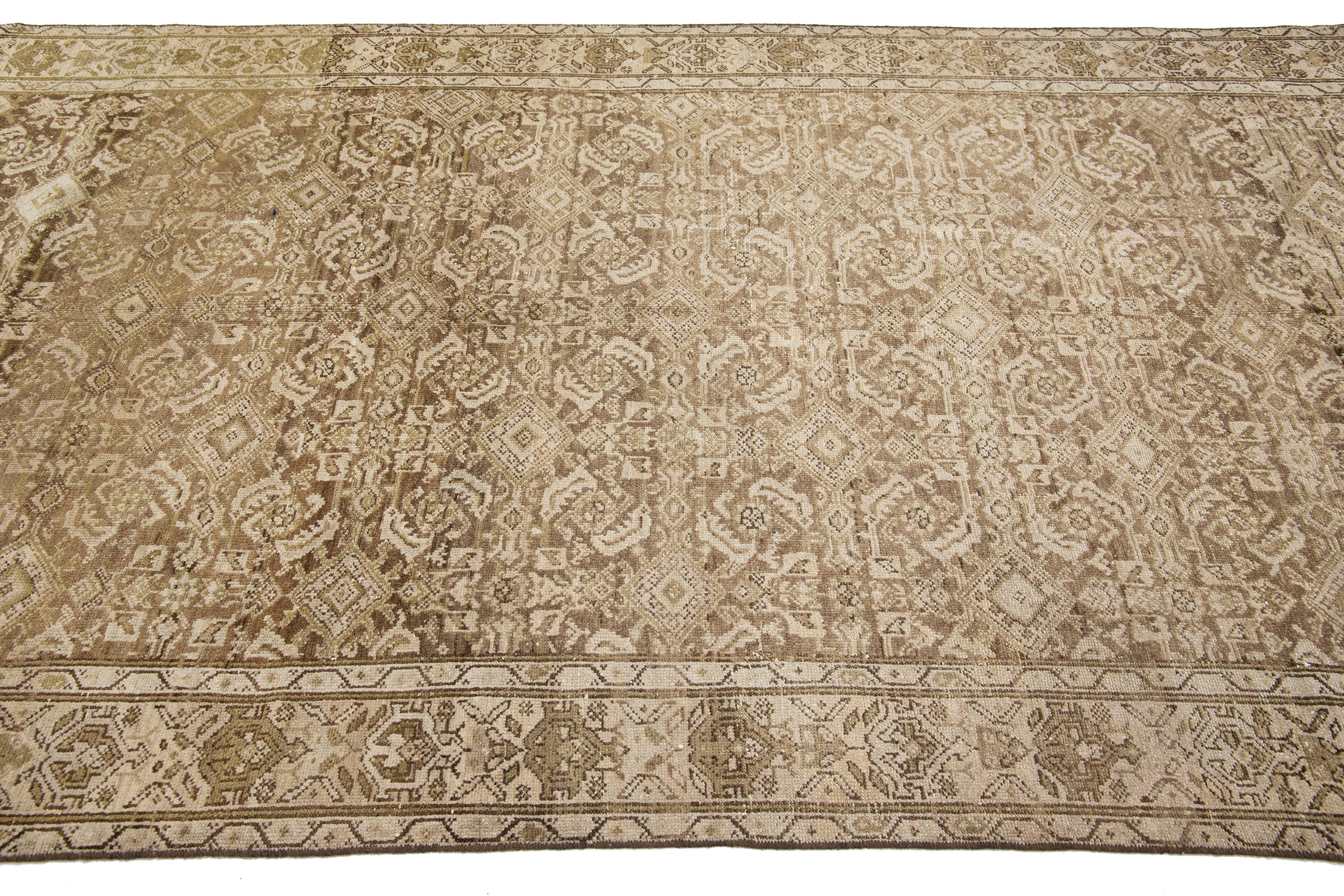 20th Century Handmade Allover Designed Beige Antique Malayer Wool Rug  For Sale