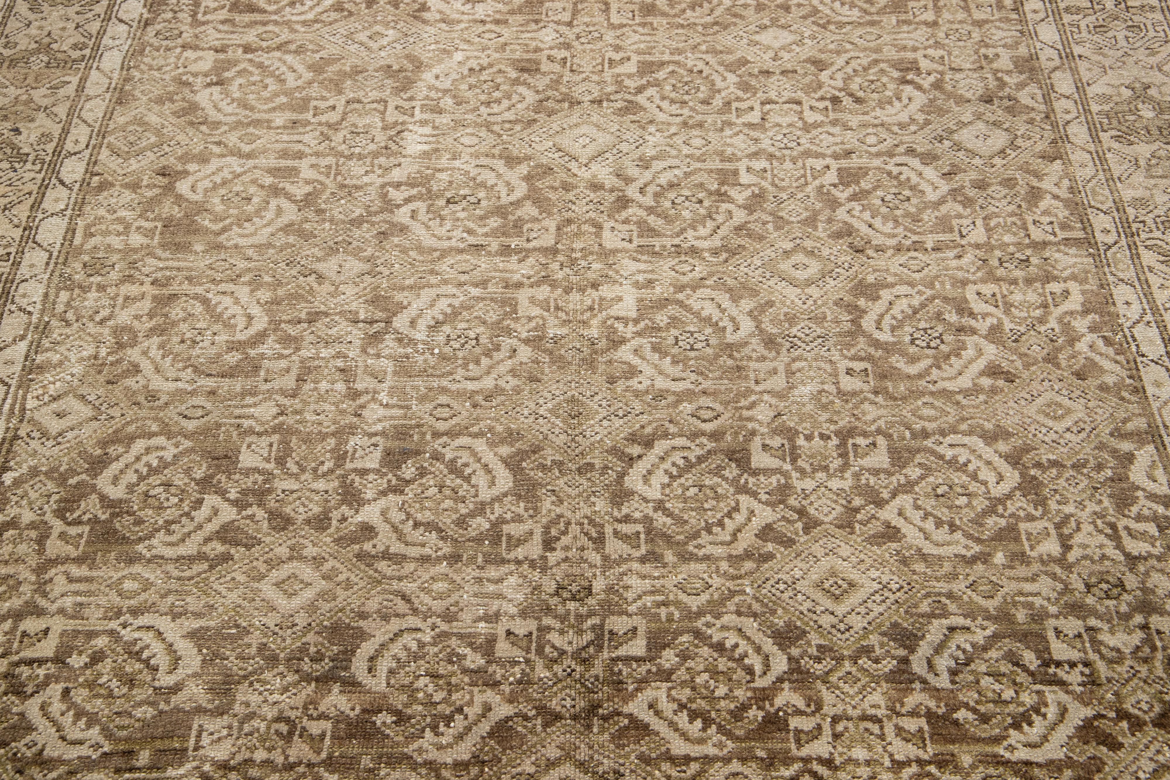 Handmade Allover Designed Beige Antique Malayer Wool Rug  For Sale 2