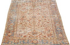 Alfombra vintage de lana Heriz en beige hecha a mano