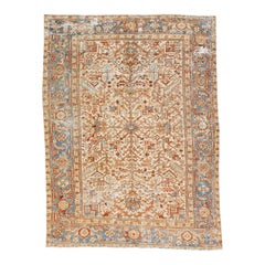 Alfombra vintage de lana Heriz en beige hecha a mano