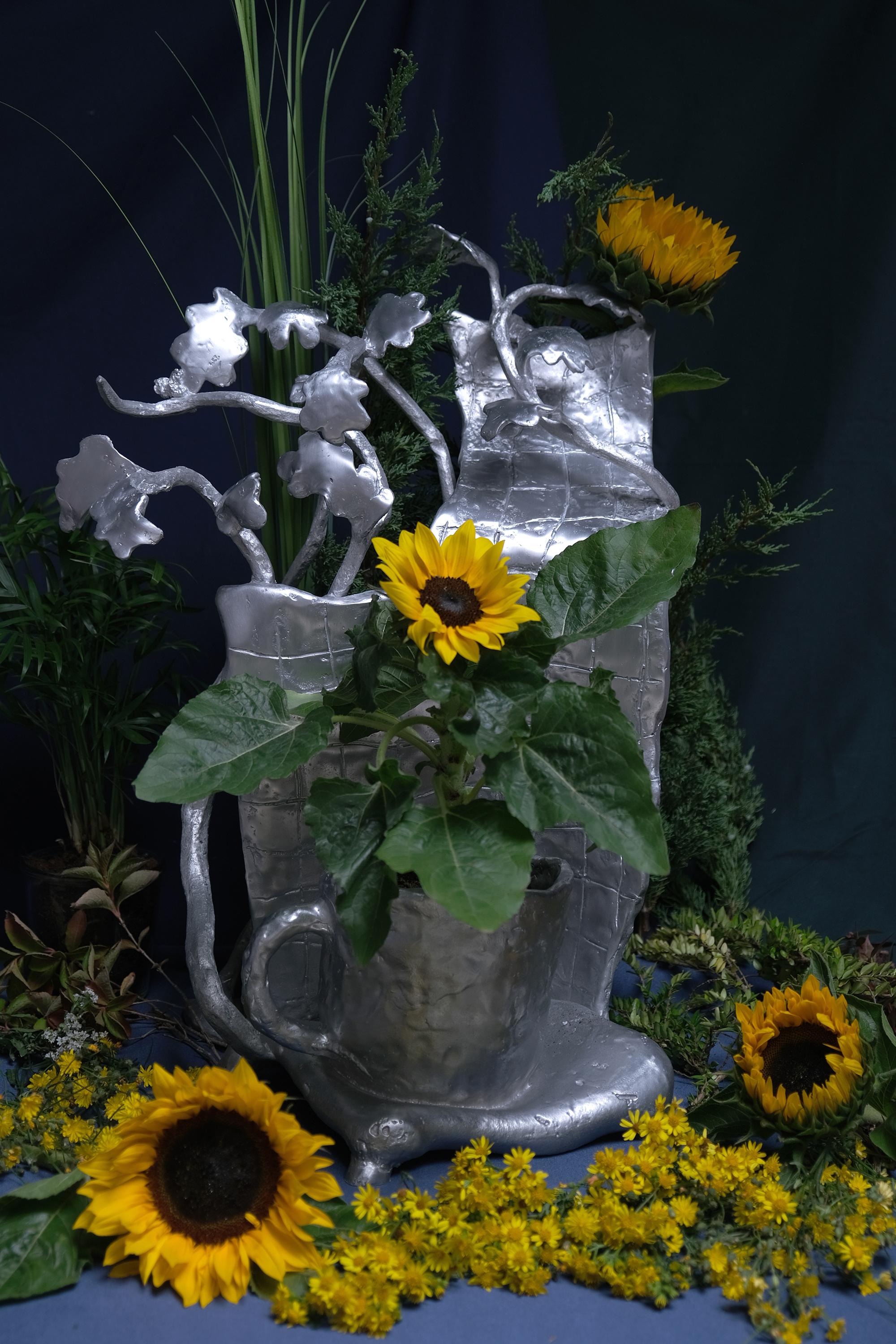 Handmade aluminium cast sculptural planter 