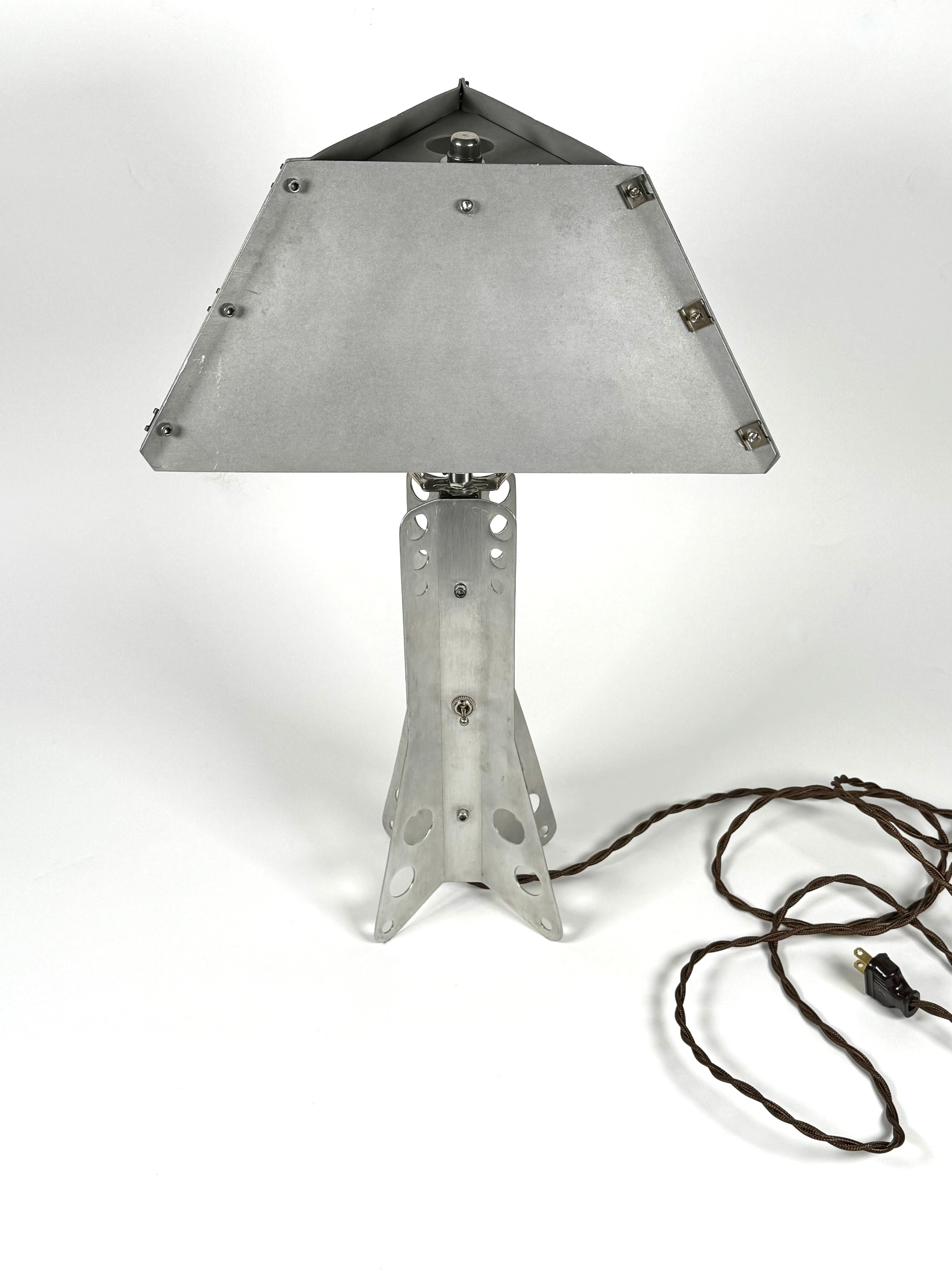 Hand-Crafted Handmade Aluminum Table Lamp Machine Age / Folk Art