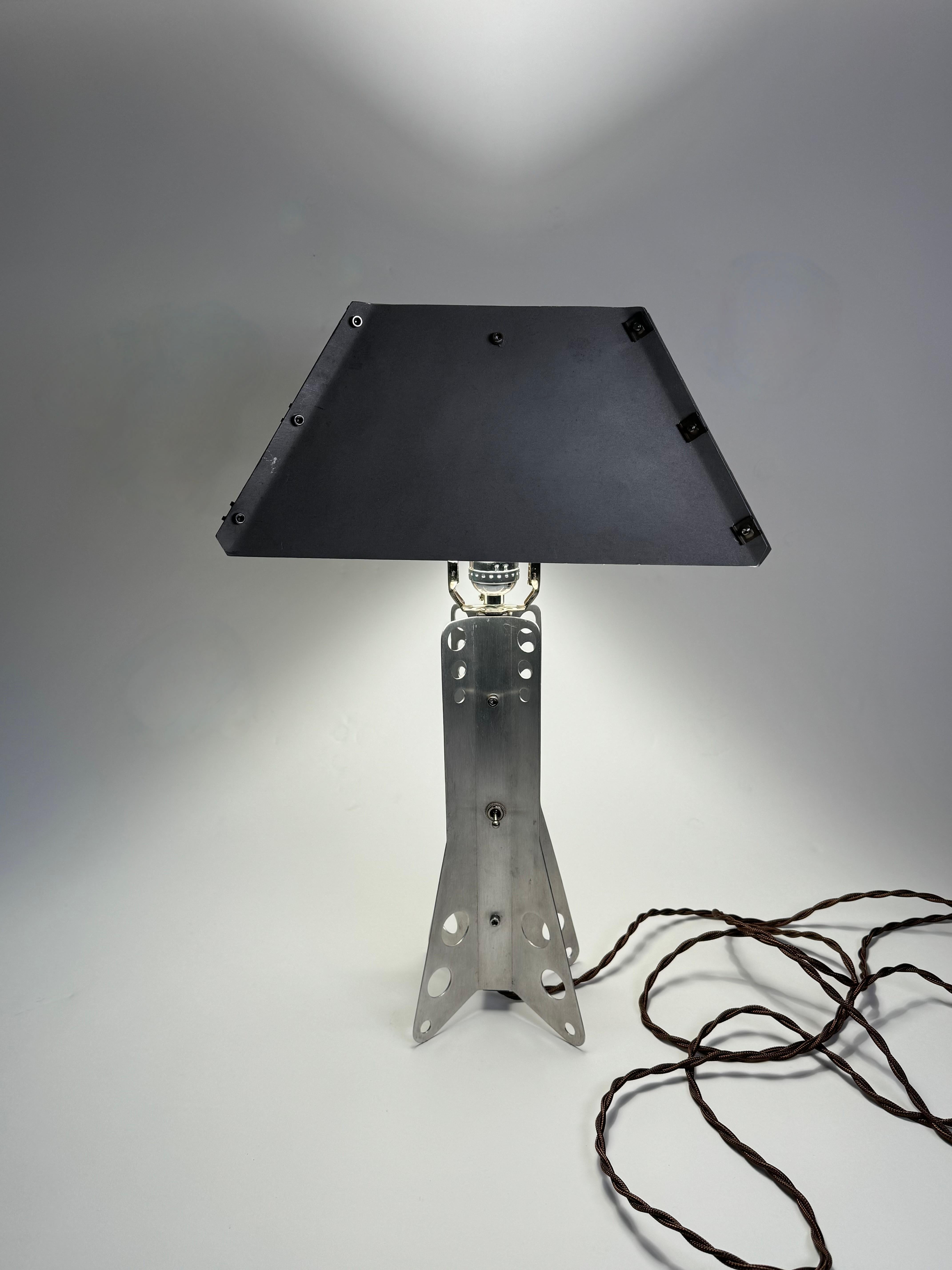 Mid-20th Century Handmade Aluminum Table Lamp Machine Age / Folk Art