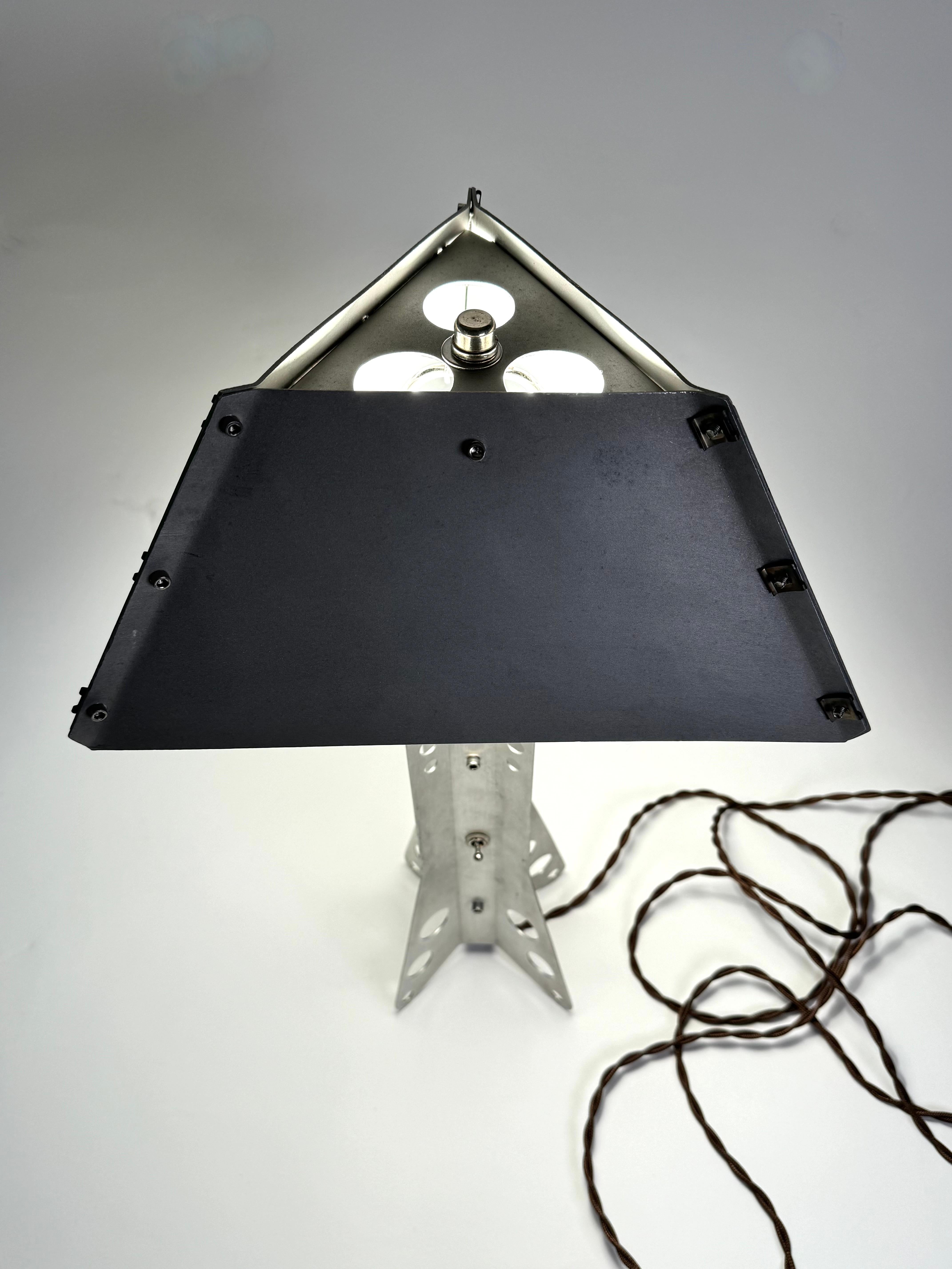 Handmade Aluminum Table Lamp Machine Age / Folk Art 1