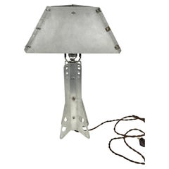 Handmade Aluminum Table Lamp Machine Age / Folk Art