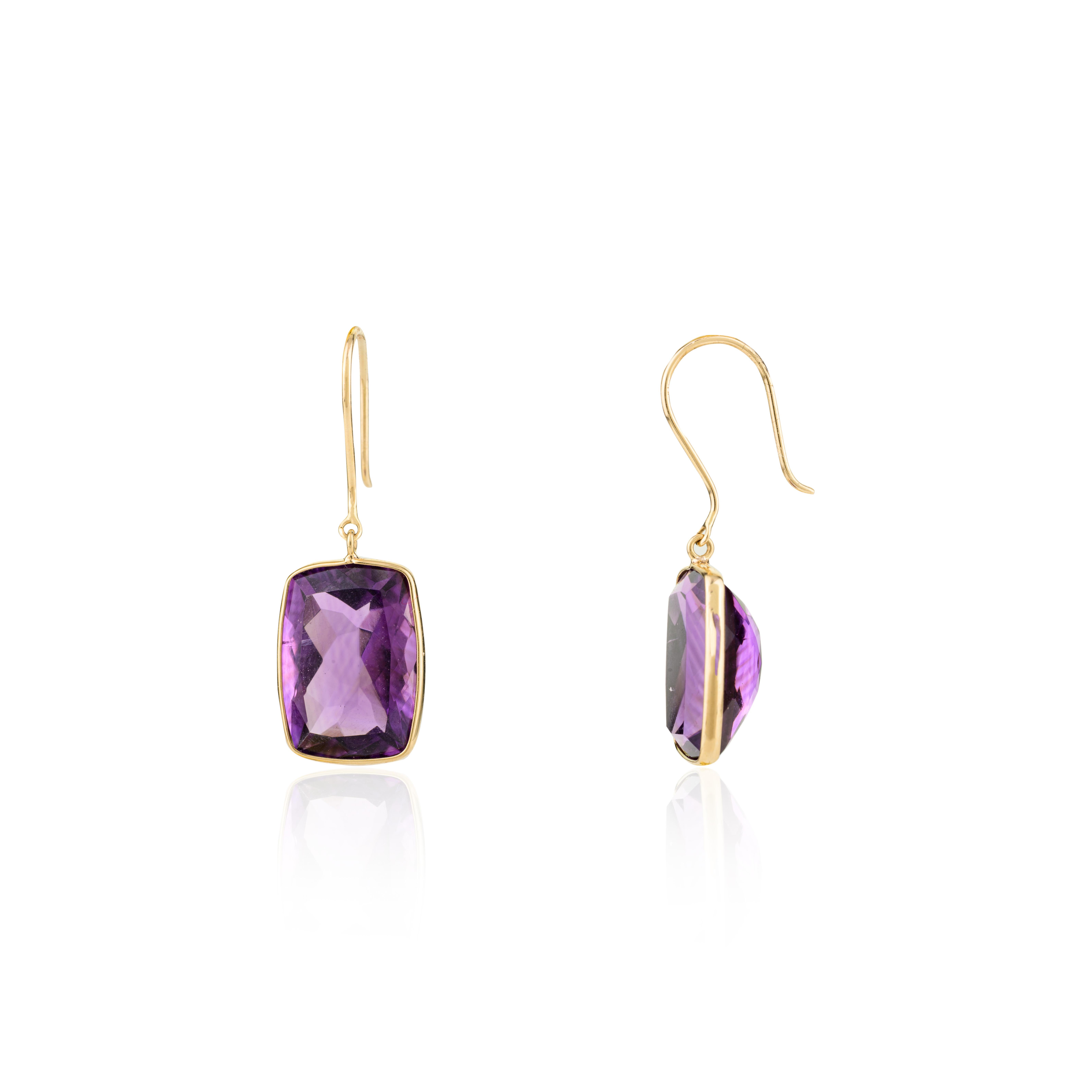 Handmade Amethyst Drop Earrings Gift for Mom in 18k Solid Yellow Gold In New Condition For Sale In Houston, TX