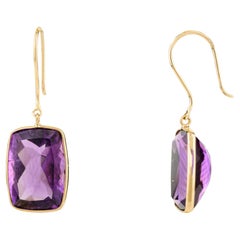 Handmade Amethyst Drop Earrings Gift for Mom in 18k Solid Yellow Gold