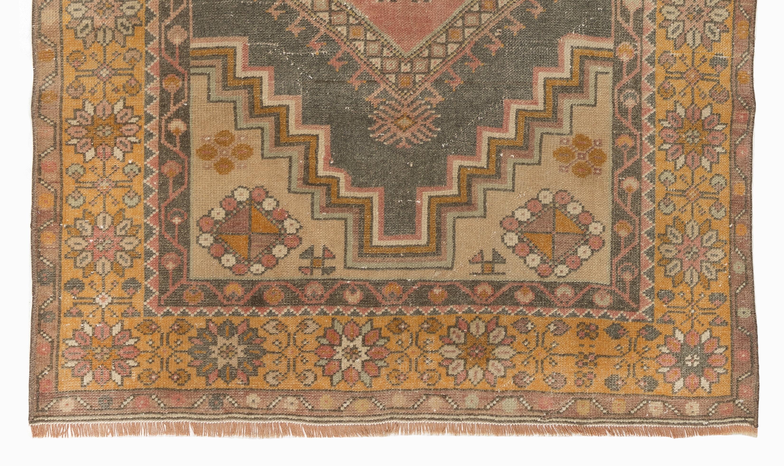 Hand-Knotted Handmade Anatolian Carpet, Multicolor Tribal Style Vintage Wool Rug For Sale