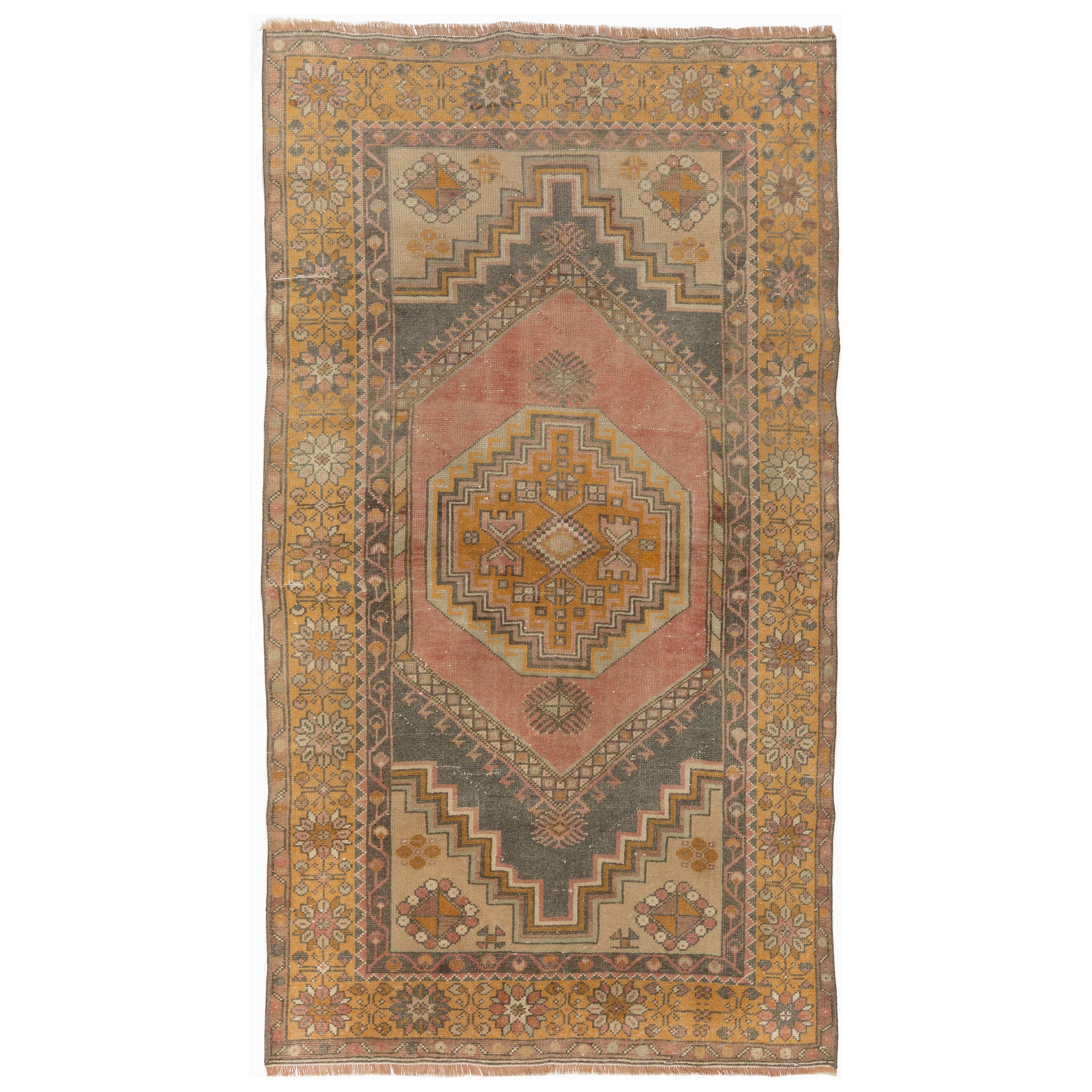 Handgefertigter Anatolischer Teppich, mehrfarbiger Vintage-Wollteppich im Stammesstil im Angebot