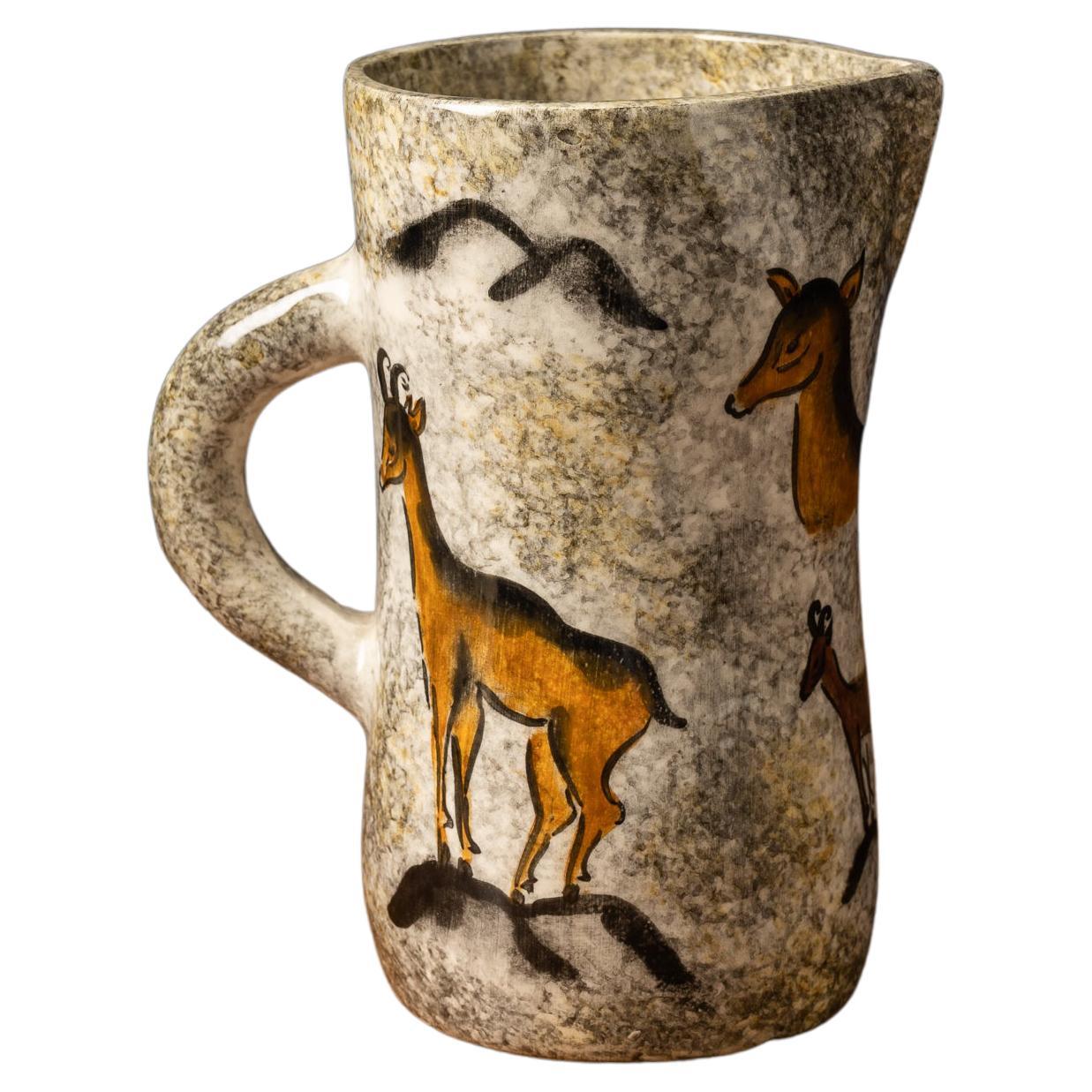 Handmade and Decorated Ceramic Pitcher with Handle