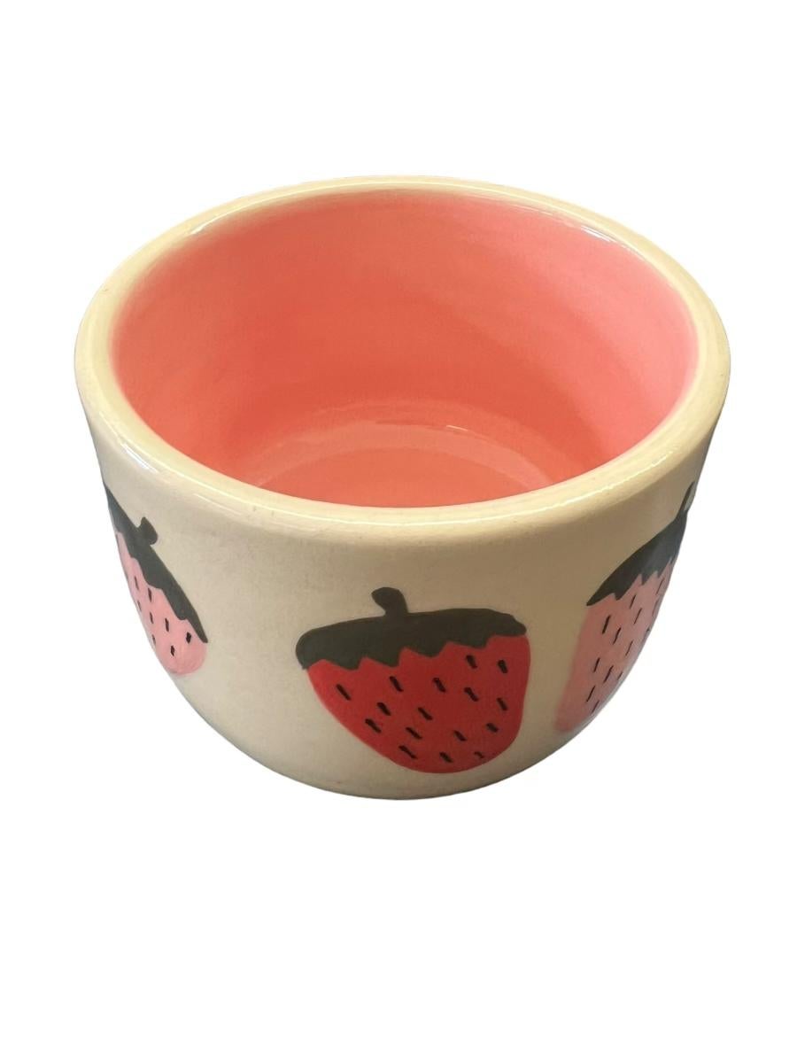 Handmade and Handpainted Strawberry Ceramic Planter Pot In Good Condition For Sale In Seattle, WA