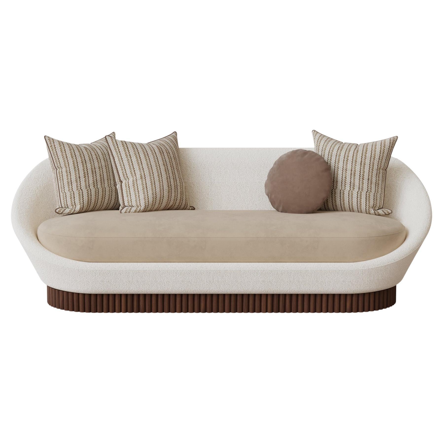 Handmade Anki Sofa in Velvet Upholstery & Ribbed Walnut Base by Nolita Harbour