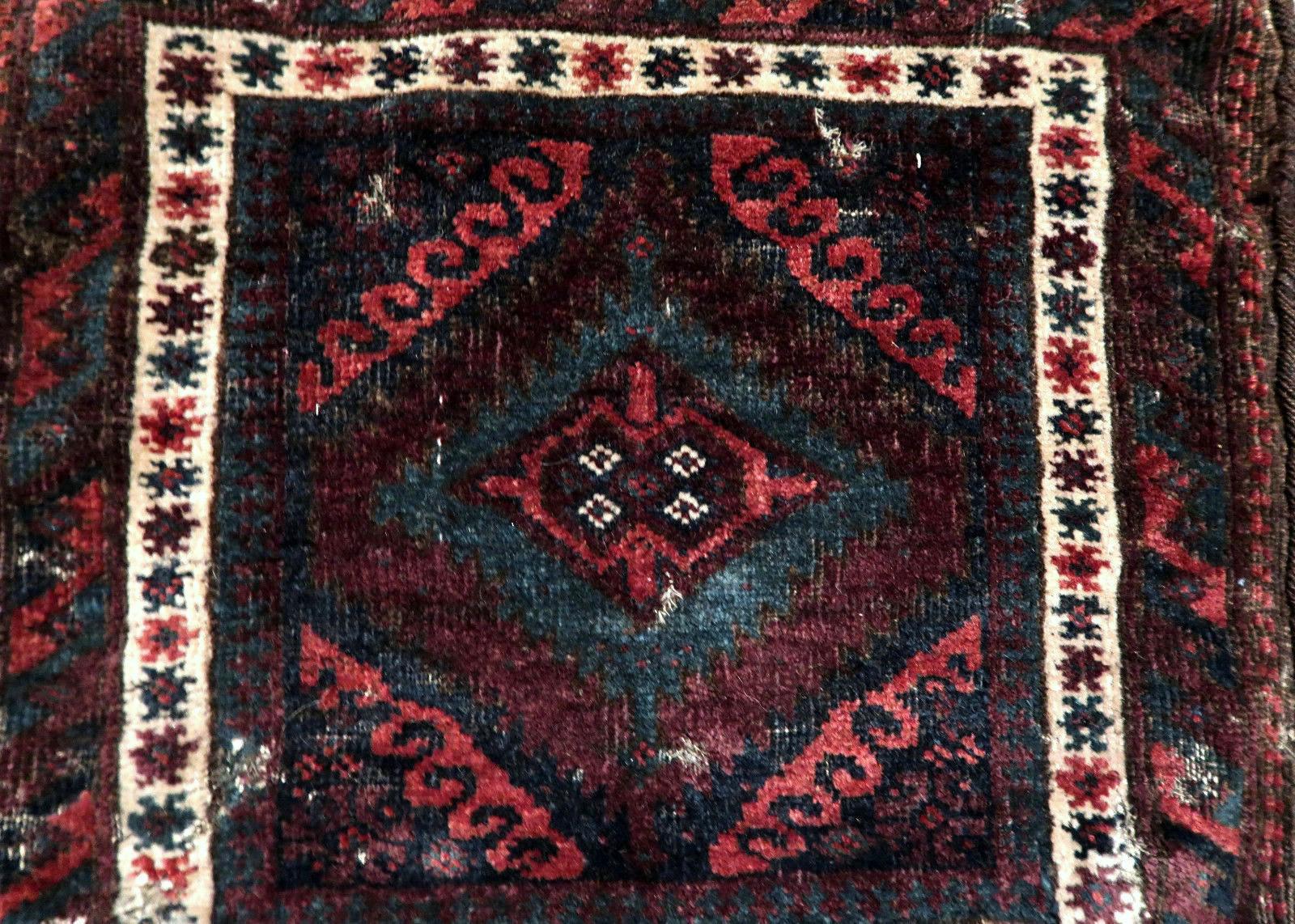 Hand-Knotted Handmade Antique Afghan Baluch Bag, 1880s, 1P31 For Sale