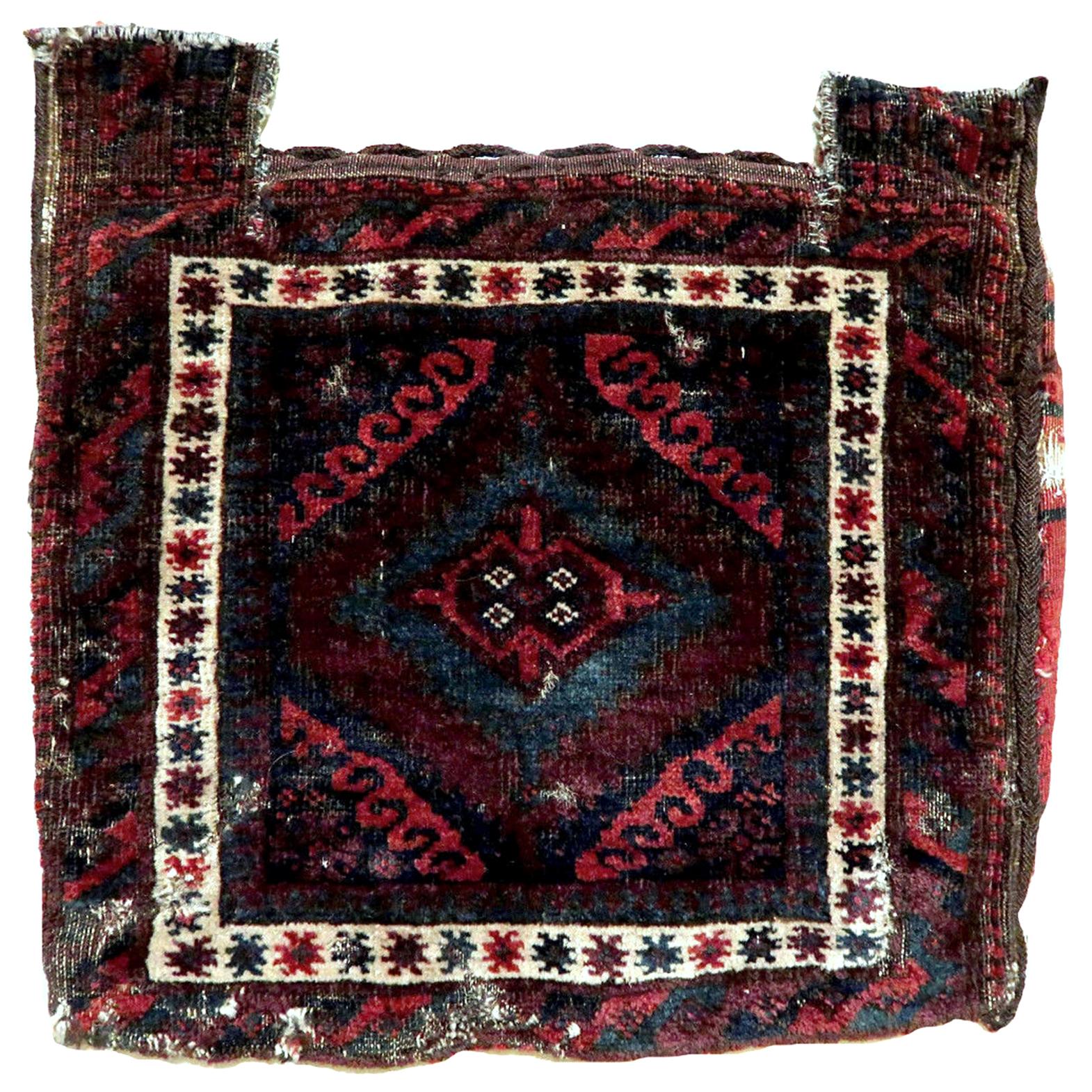 Handmade Antique Afghan Baluch Bag, 1880s, 1P31 For Sale