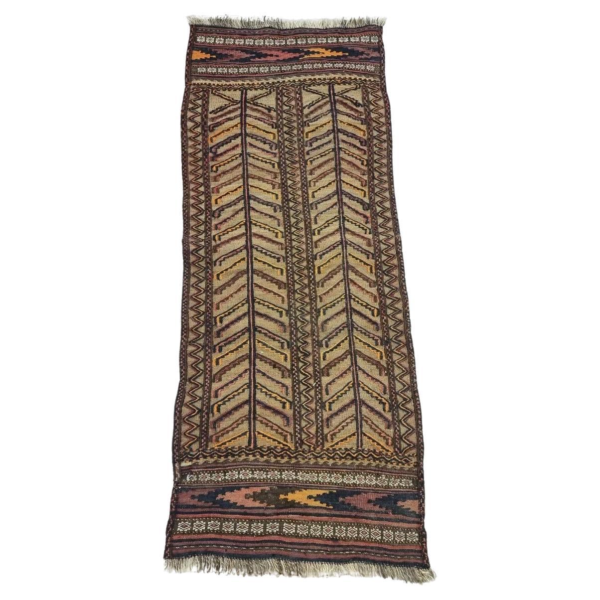 Handmade Antique Afghan Baluch Collectible Rug 1.7' x 4.6', 1900s - 1D135