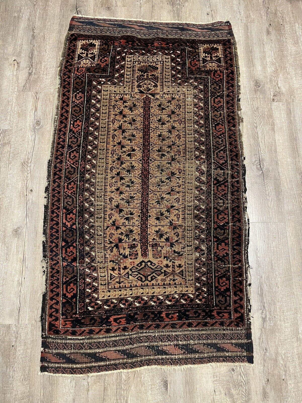 Wool Handmade Antique Afghan Baluch Collectible Rug 2.5' x 4.6', 1880s - 1N18 For Sale