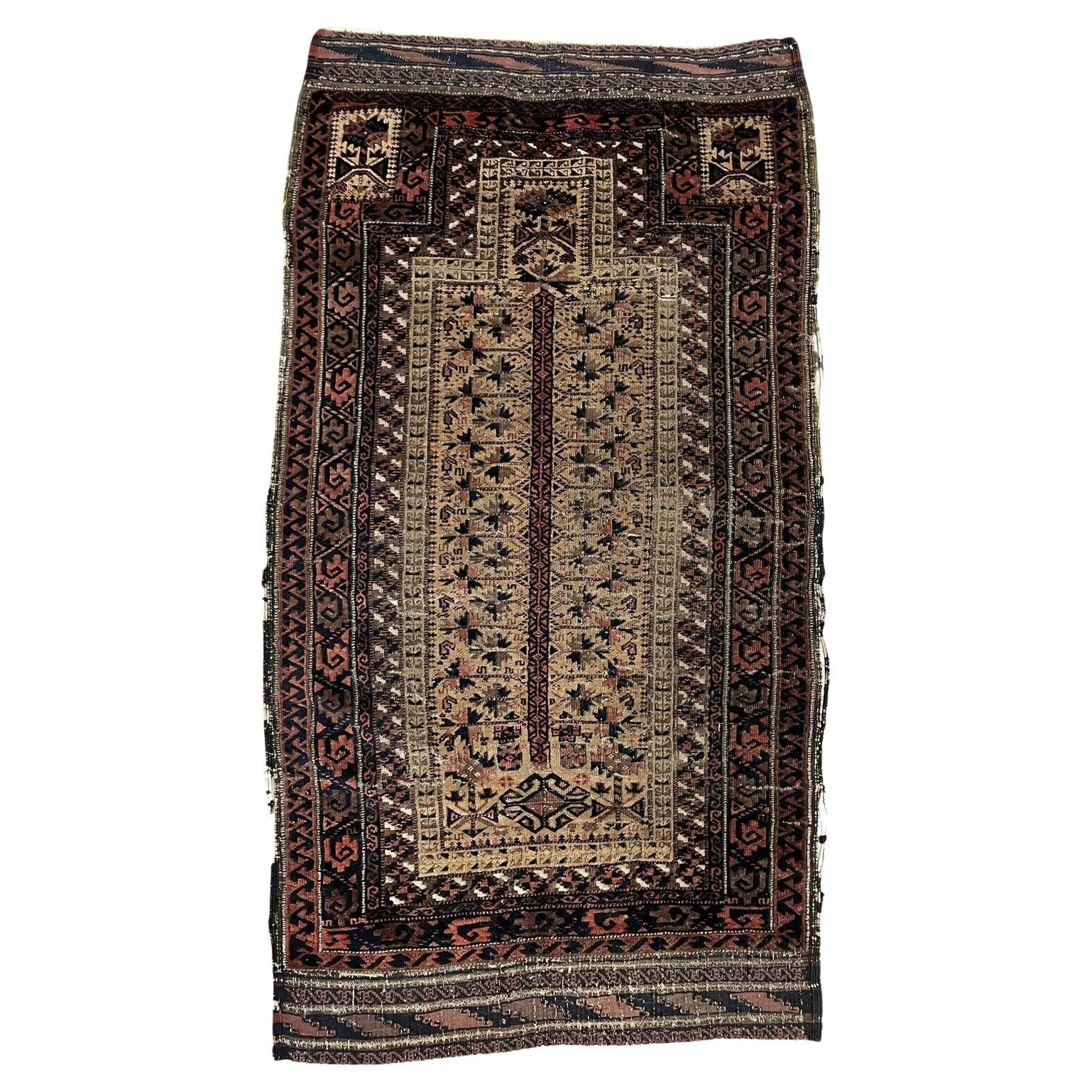 Handmade Antique Afghan Baluch Collectible Rug 2.5' x 4.6', 1880s - 1N18