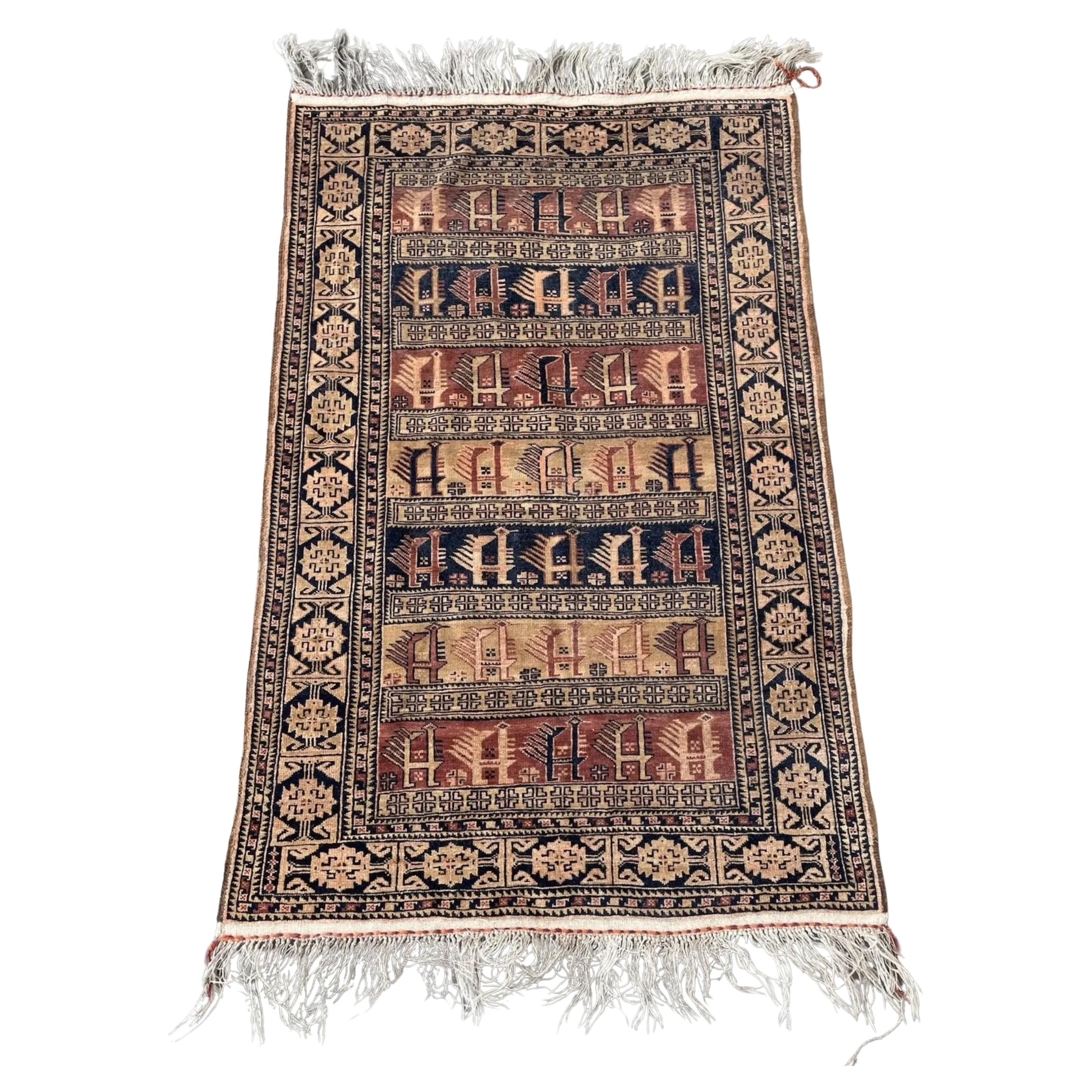 Ancien tapis de collection afghan Baluch, fait main, 3
x 4.8
, 1920 - 1N122
