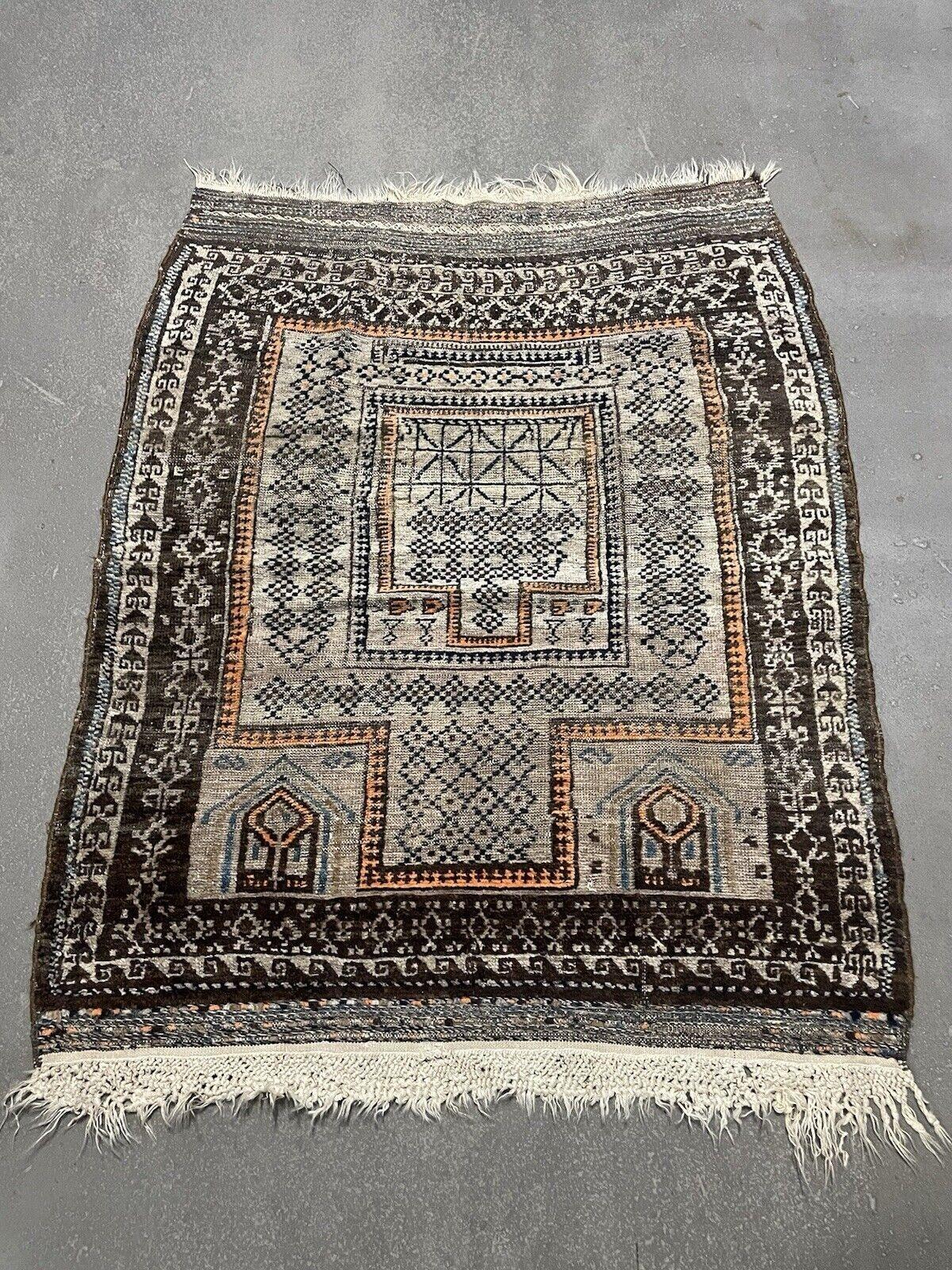 Tappeto antico afghano Baluch da collezione fatto a mano 3,5' x 4,3' del 1880 - 1N80 in vendita 2