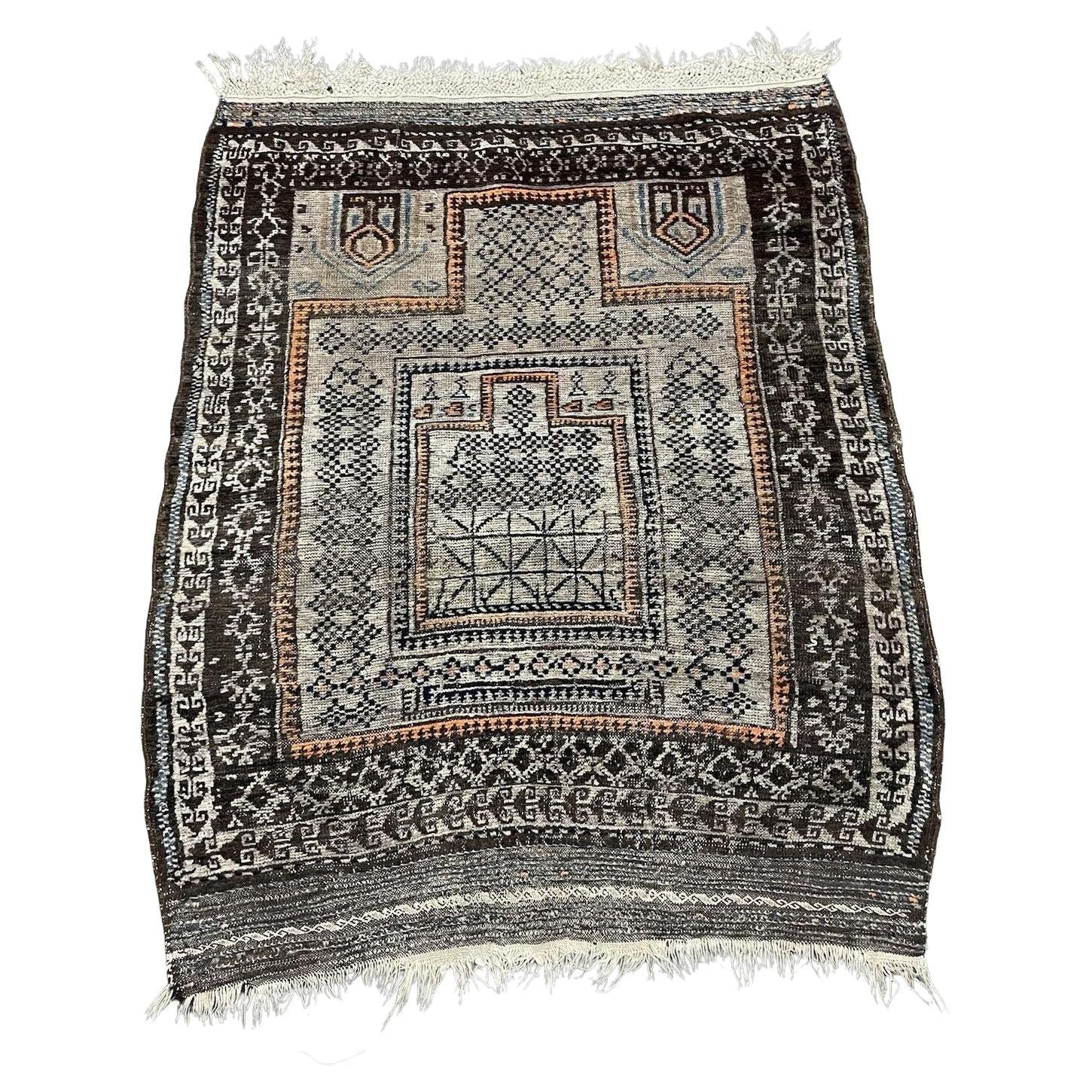 Tappeto antico afghano Baluch da collezione fatto a mano 3,5' x 4,3' del 1880 - 1N80