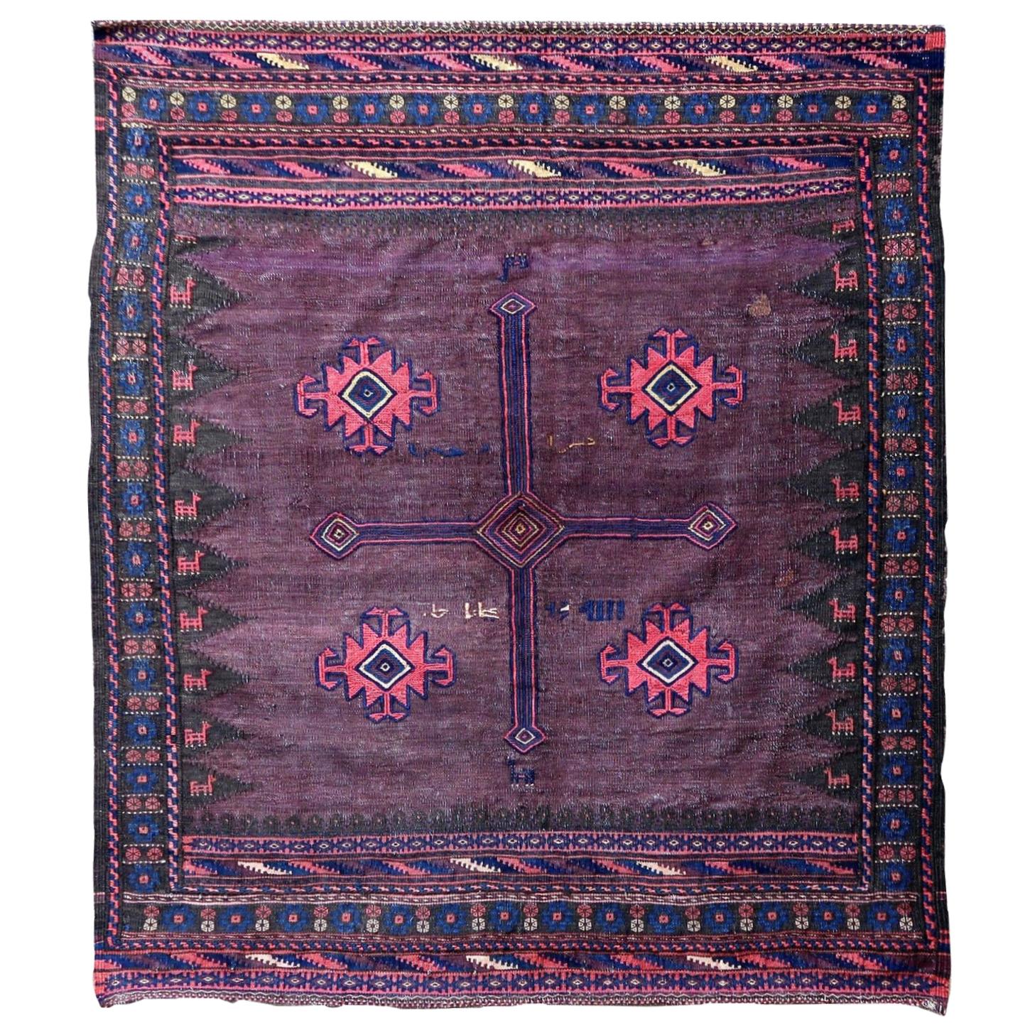 Handmade Antique Afghan Baluch Kilim, 1900s, 1P57