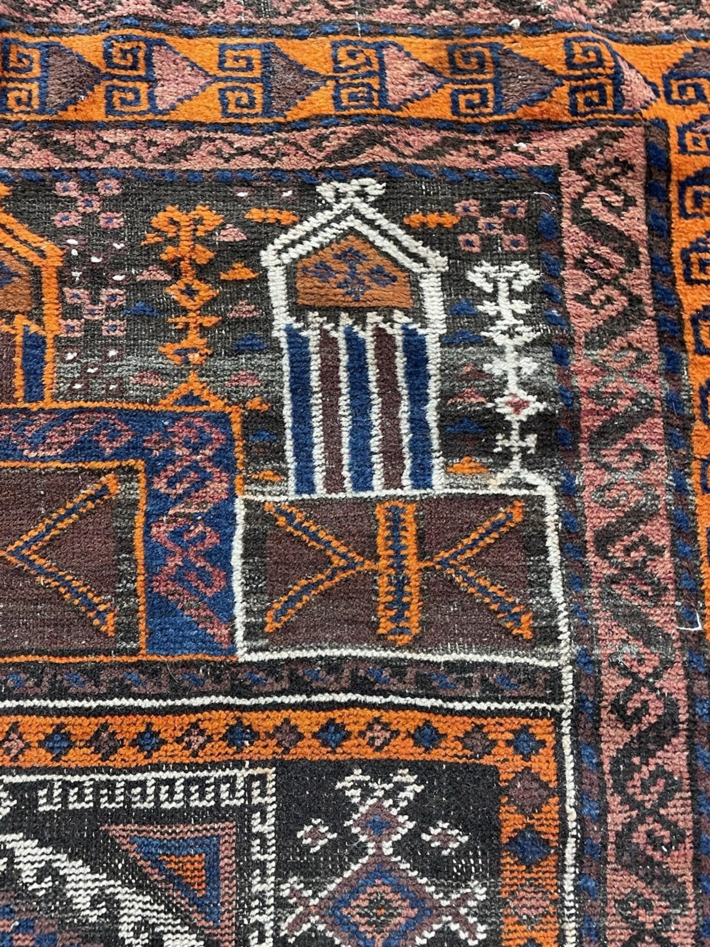 Tappeto di preghiera afgano antico Baluch fatto a mano 3,3' x 5,3', 1900 - 1N120 in vendita 6