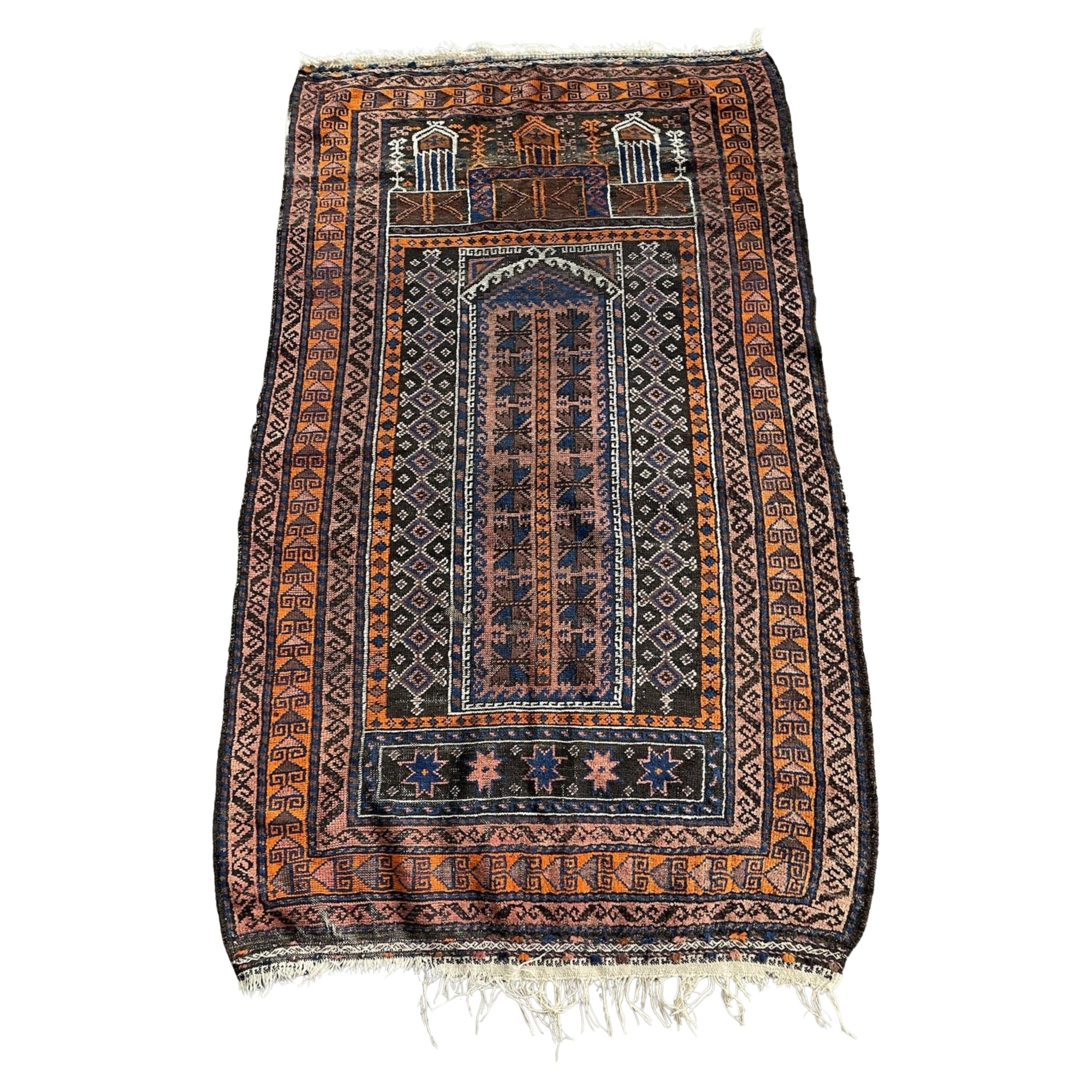 Handgefertigter antiker afghanischer Belutsch-Gebetsteppich 3,3
 x 5,3
, 1900er Jahre - 1N120