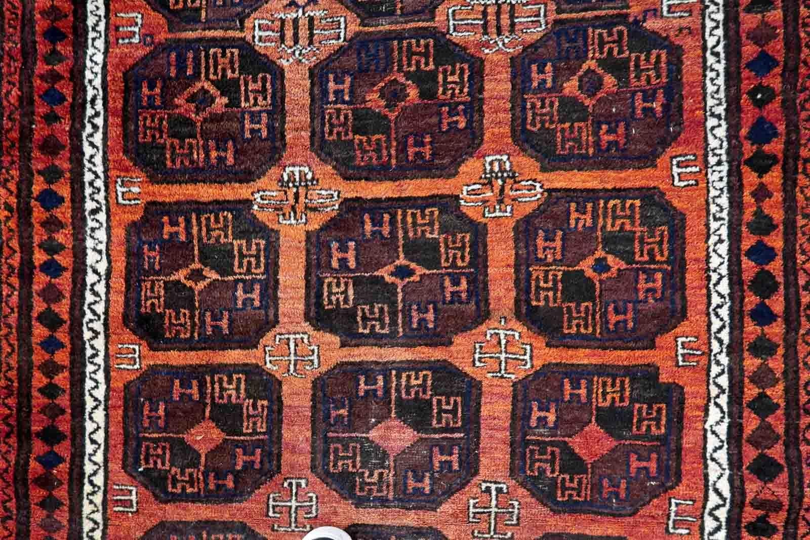 Handmade Antique Afghan Baluch Rug, 1900s, 1C1057 For Sale 3