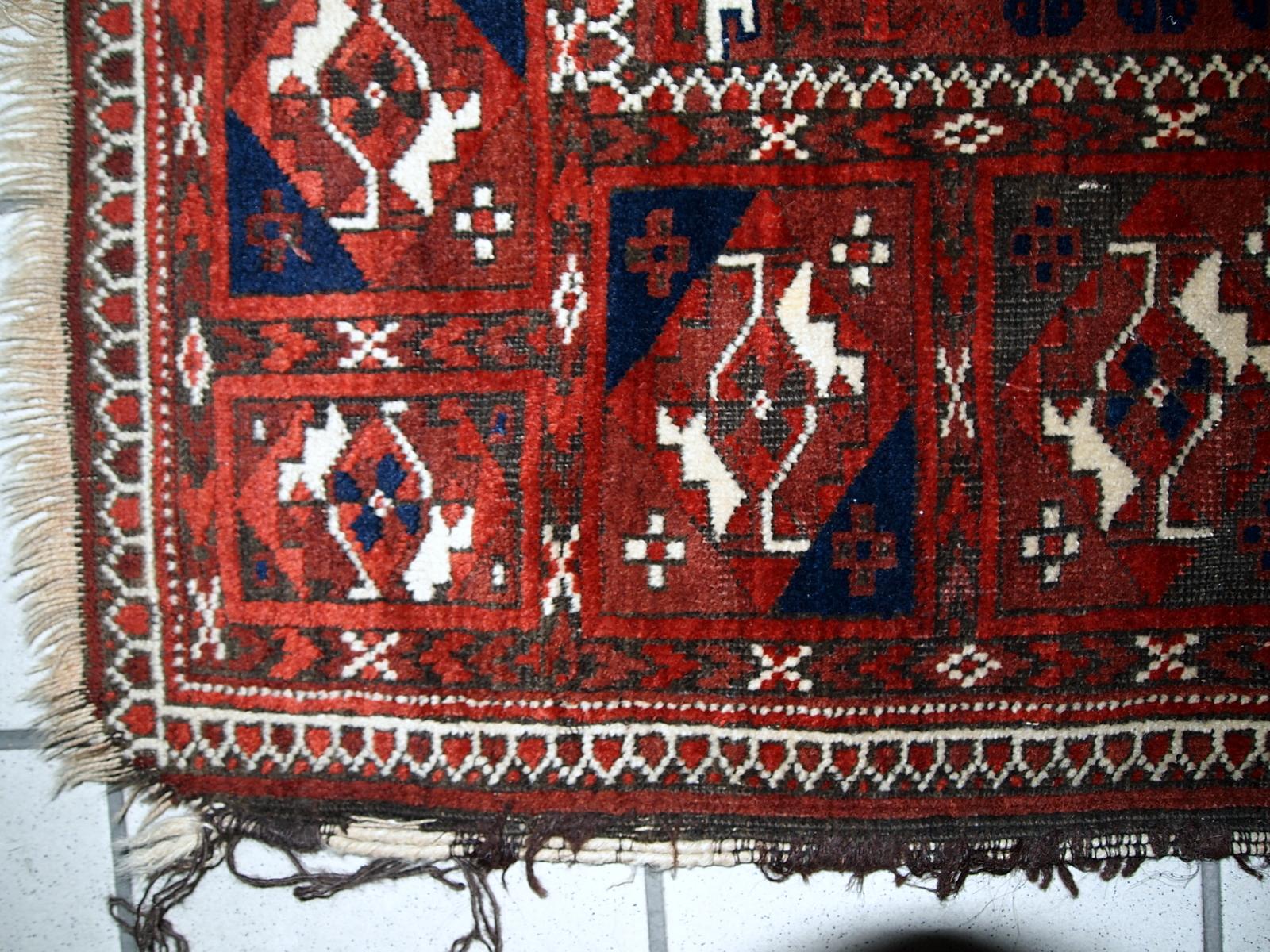 Hand-Knotted Handmade Antique Afghan Baluch Rug, 1900s, 1C357 For Sale