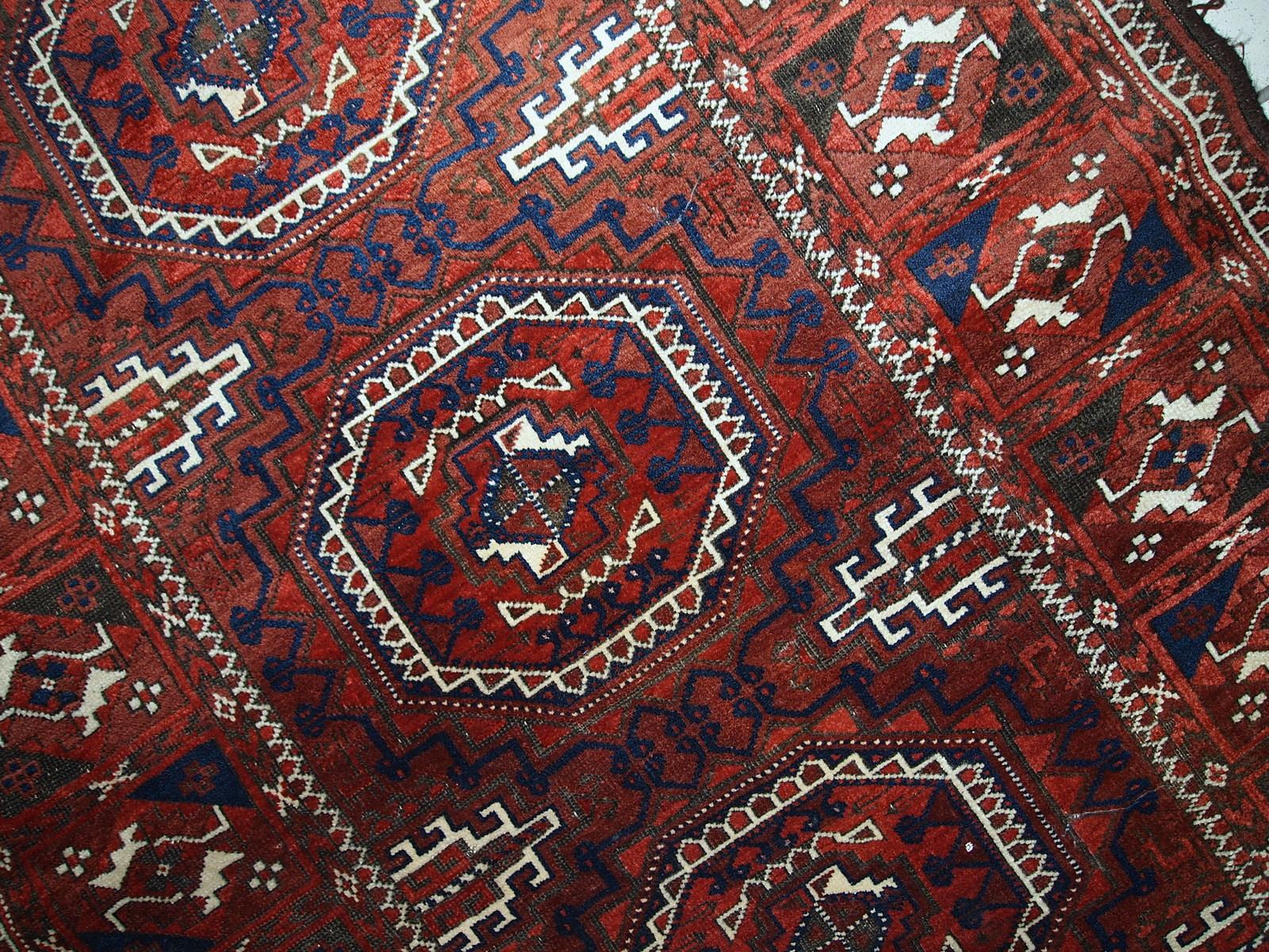 Early 20th Century Handmade Antique Afghan Baluch Rug, 1900s, 1C357 For Sale