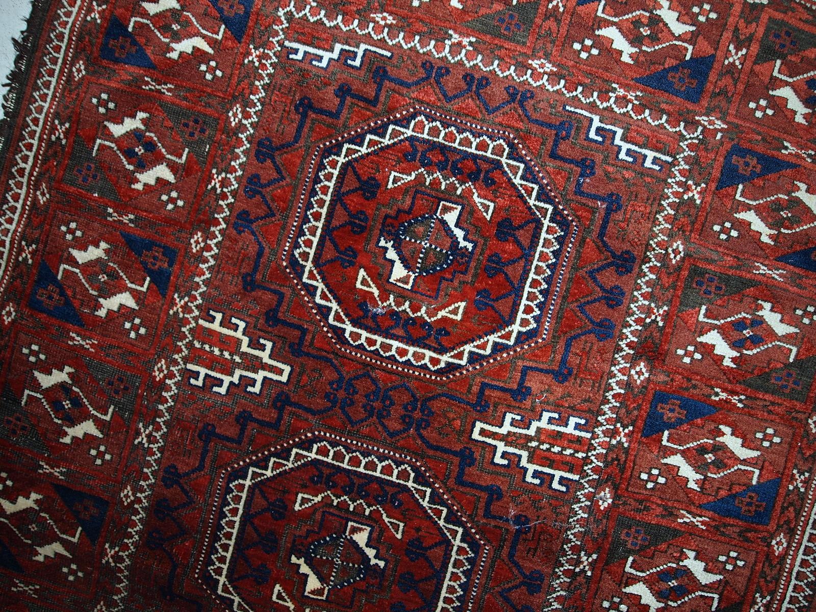 Wool Handmade Antique Afghan Baluch Rug, 1900s, 1C357 For Sale