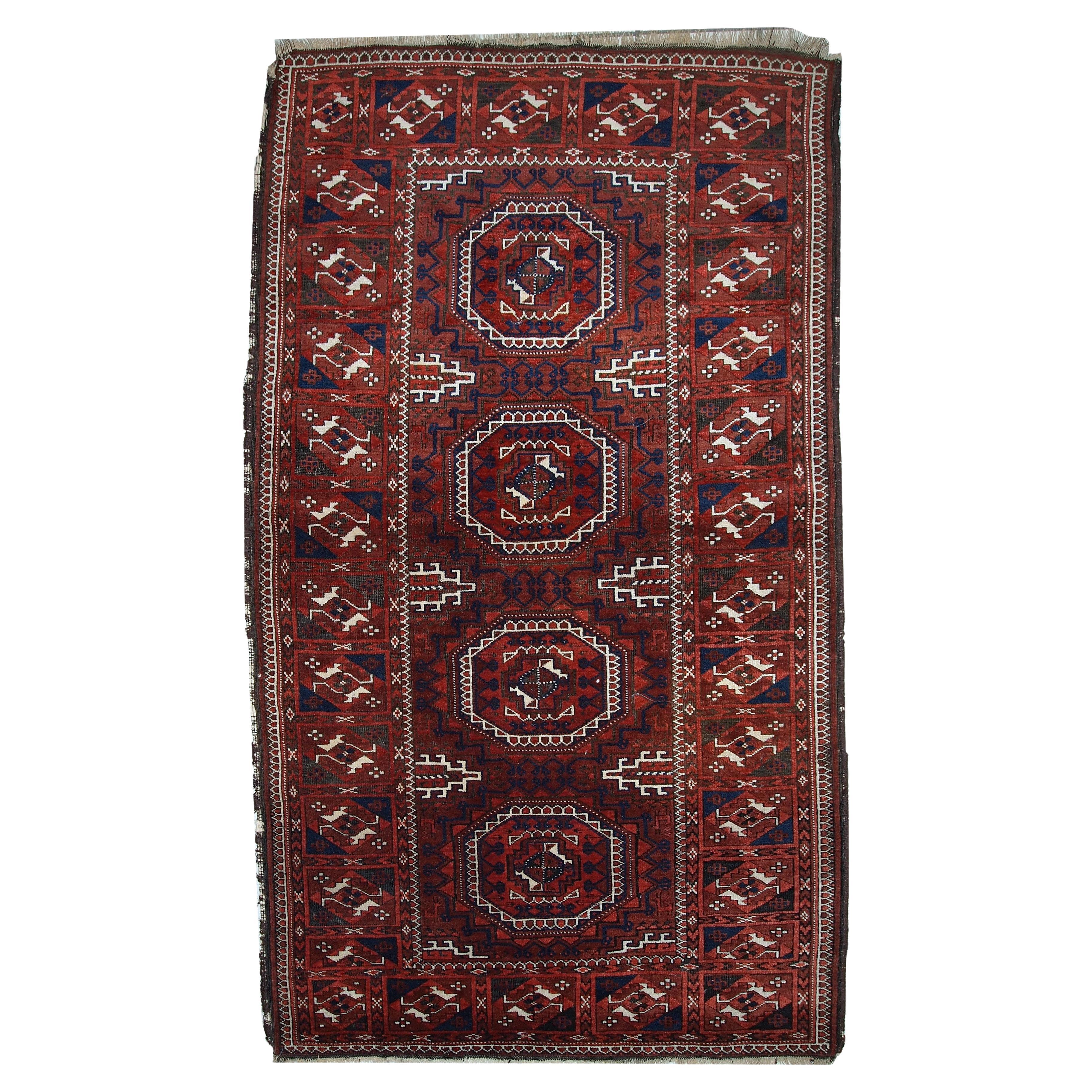 Handmade Antique Afghan Baluch Rug, 1900s, 1C357