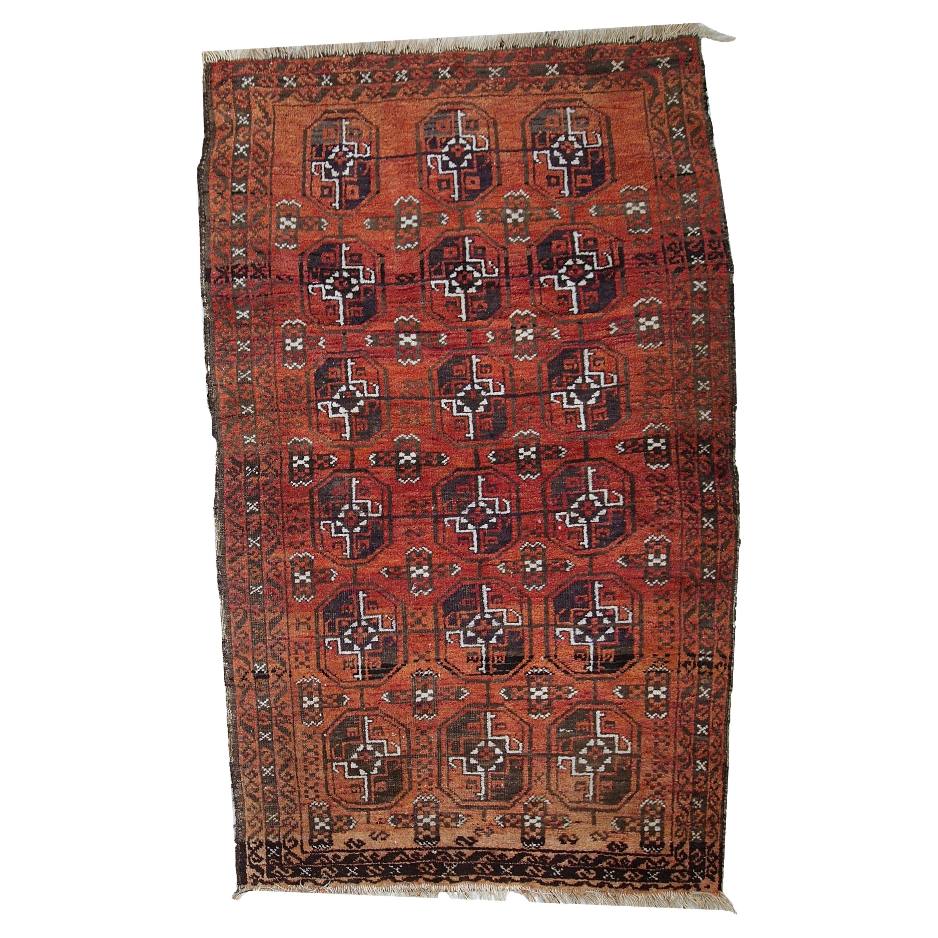 Handmade Antique Afghan Baluch Rug, 1900s, 1c381 For Sale