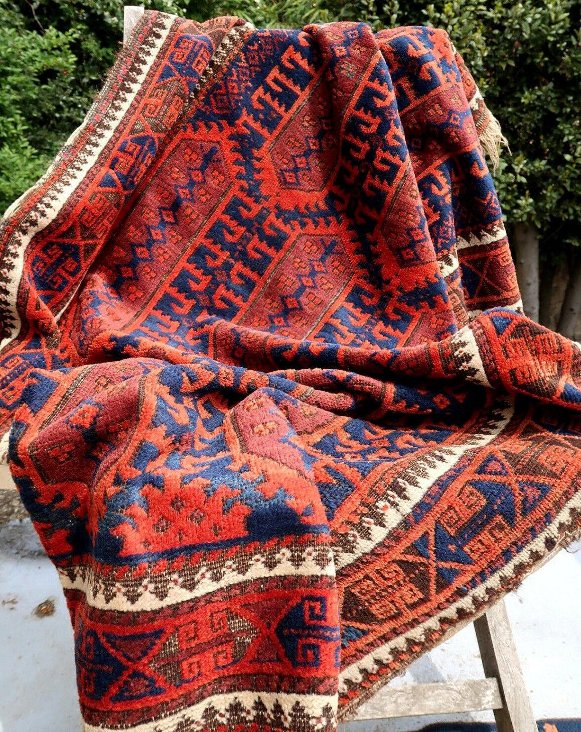 Hand-Knotted Handmade Antique Afghan Baluch Rug, 1900s, 1P29 For Sale