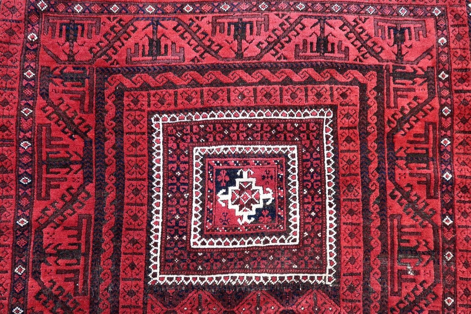 Hand-Knotted Handmade Antique Afghan Baluch Rug, 1900s, 1P48