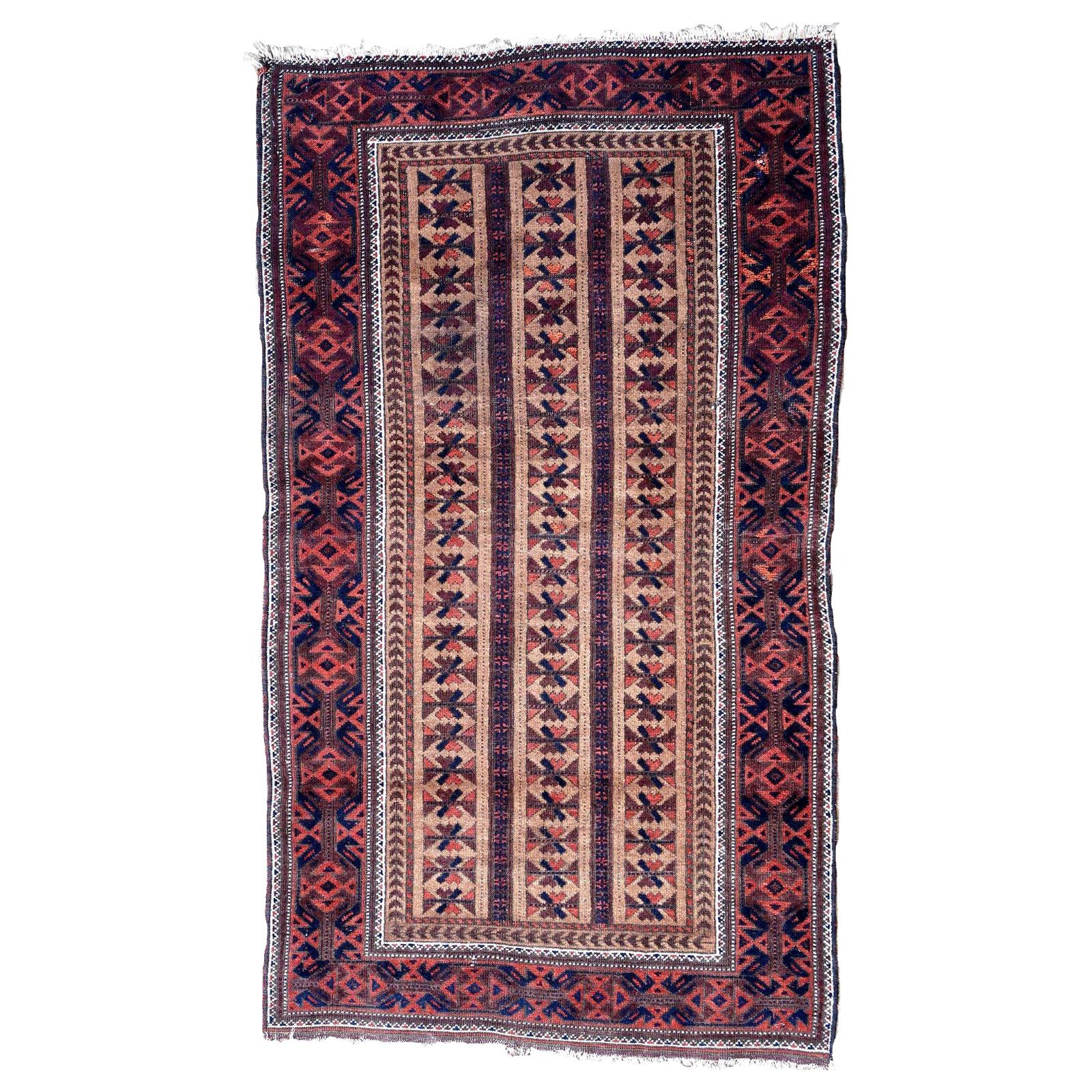 Handmade Antique Afghan Baluch Rug, 1900s, 1P92