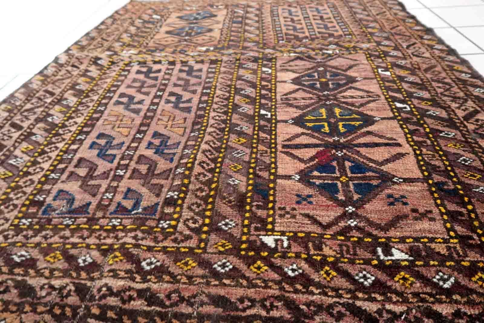 Hand-Knotted Handmade Antique Afghan Baluch Rug, 1910s, 1C1023 For Sale