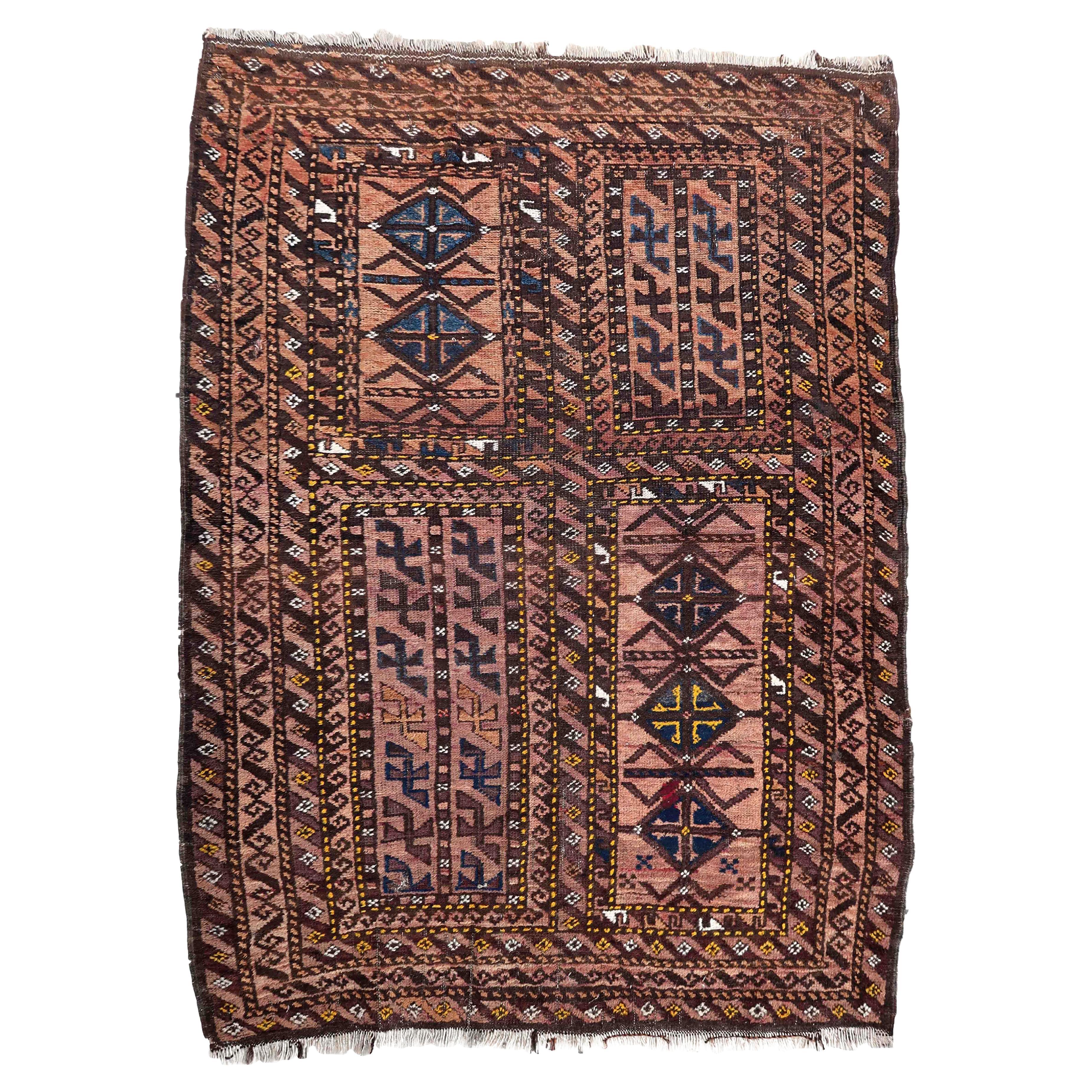 Handmade Antique Afghan Baluch Rug, 1910s, 1C1023 For Sale