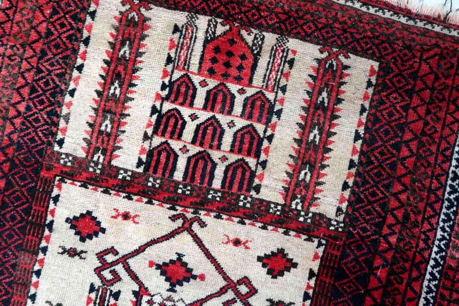 Handmade Antique Afghan Baluch Rug, 1910s, 1C975 For Sale 4