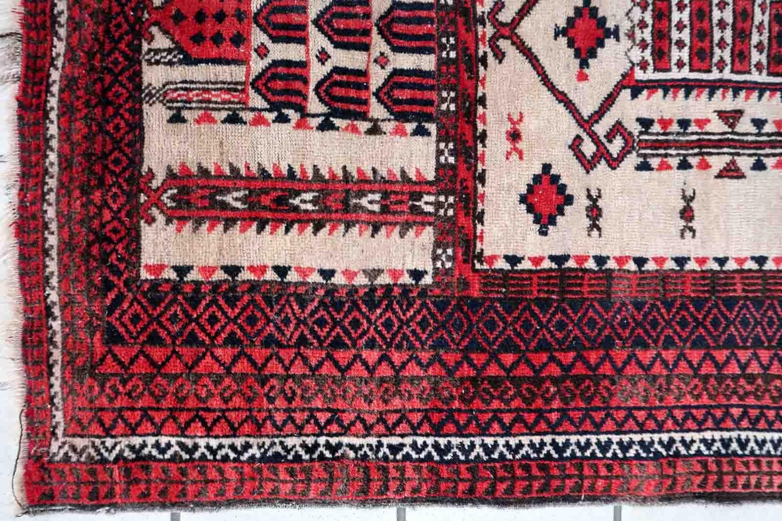 Handmade Antique Afghan Baluch Rug, 1910s, 1C975 For Sale 5