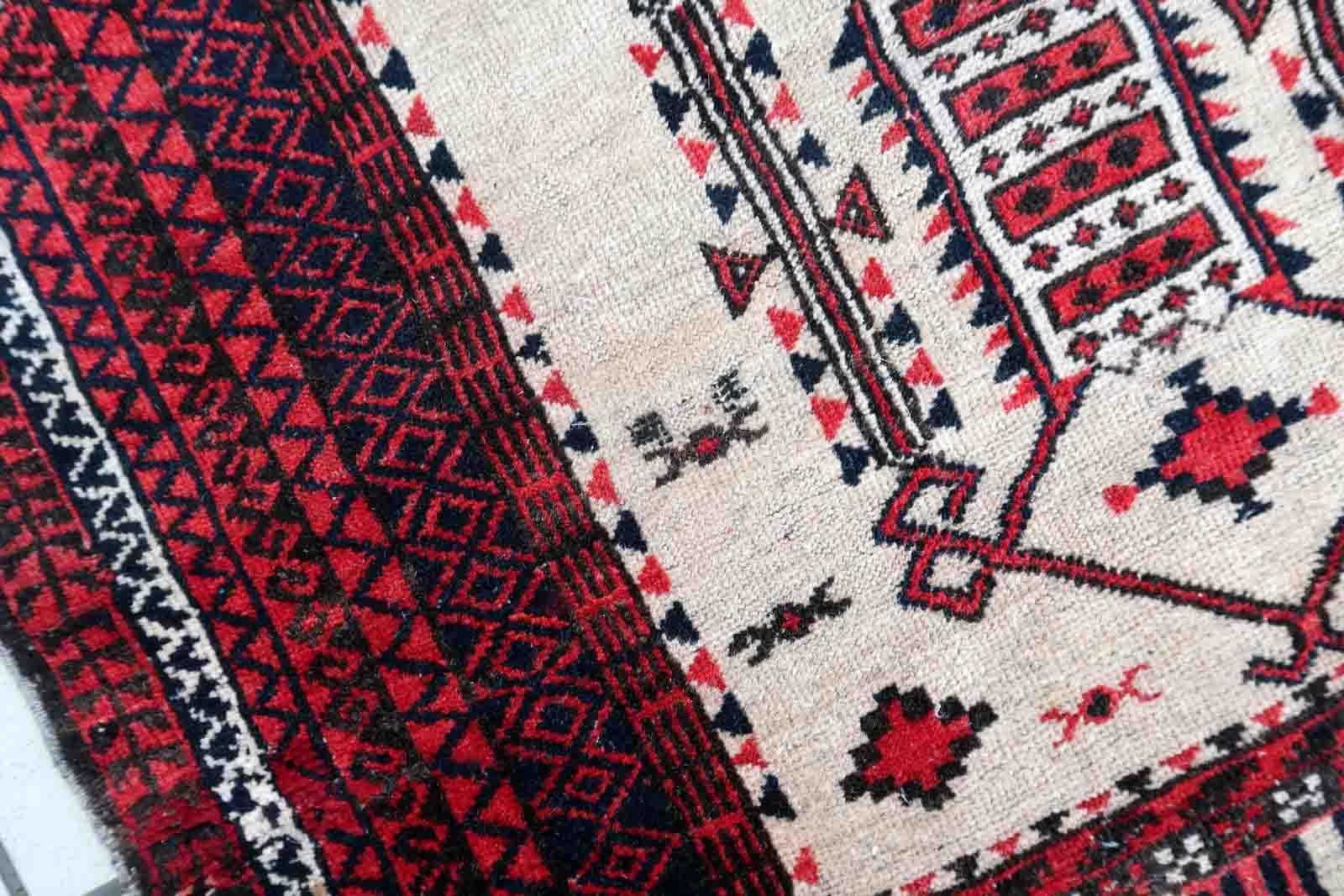 Wool Handmade Antique Afghan Baluch Rug, 1910s, 1C975 For Sale