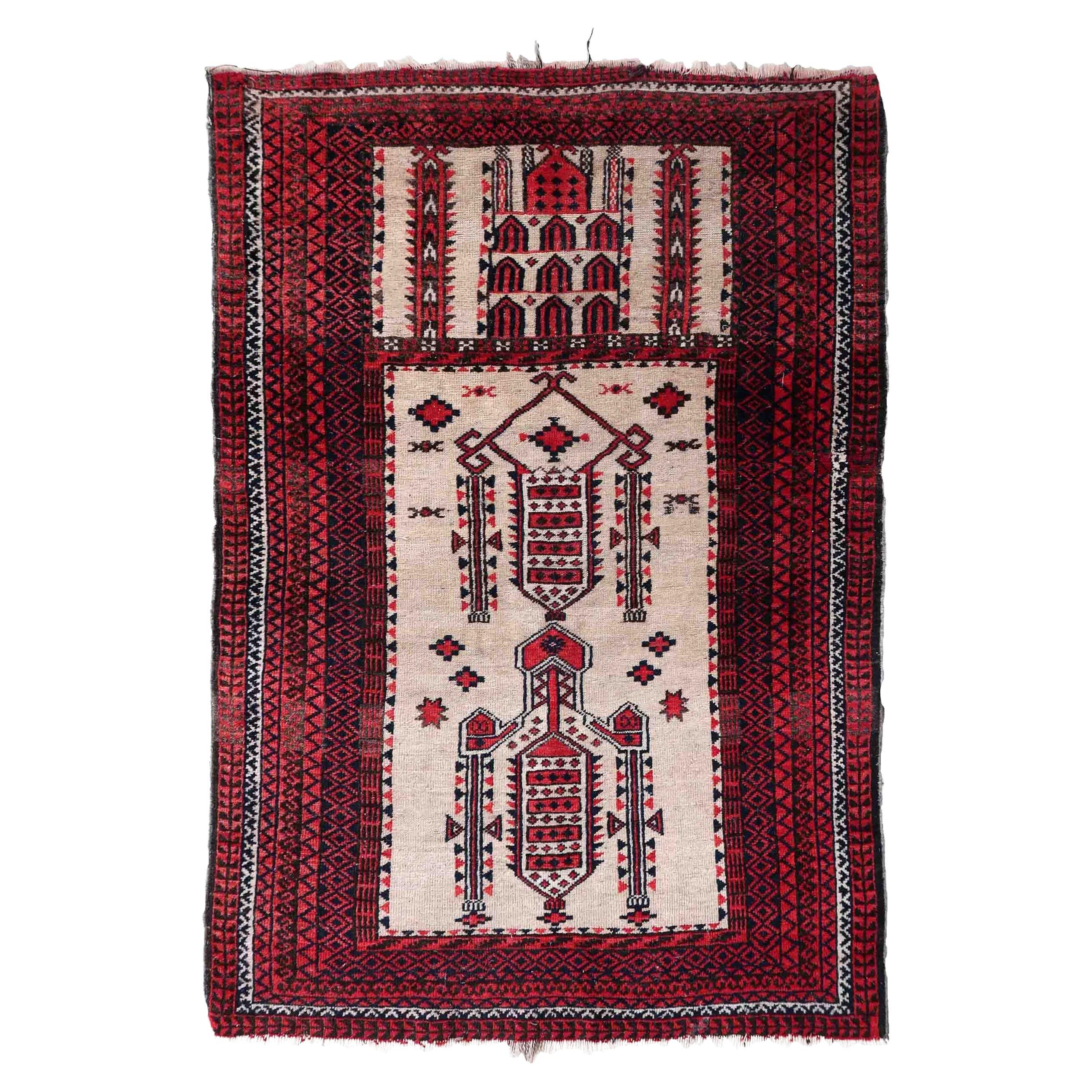 Handmade Antique Afghan Baluch Rug, 1910s, 1C975